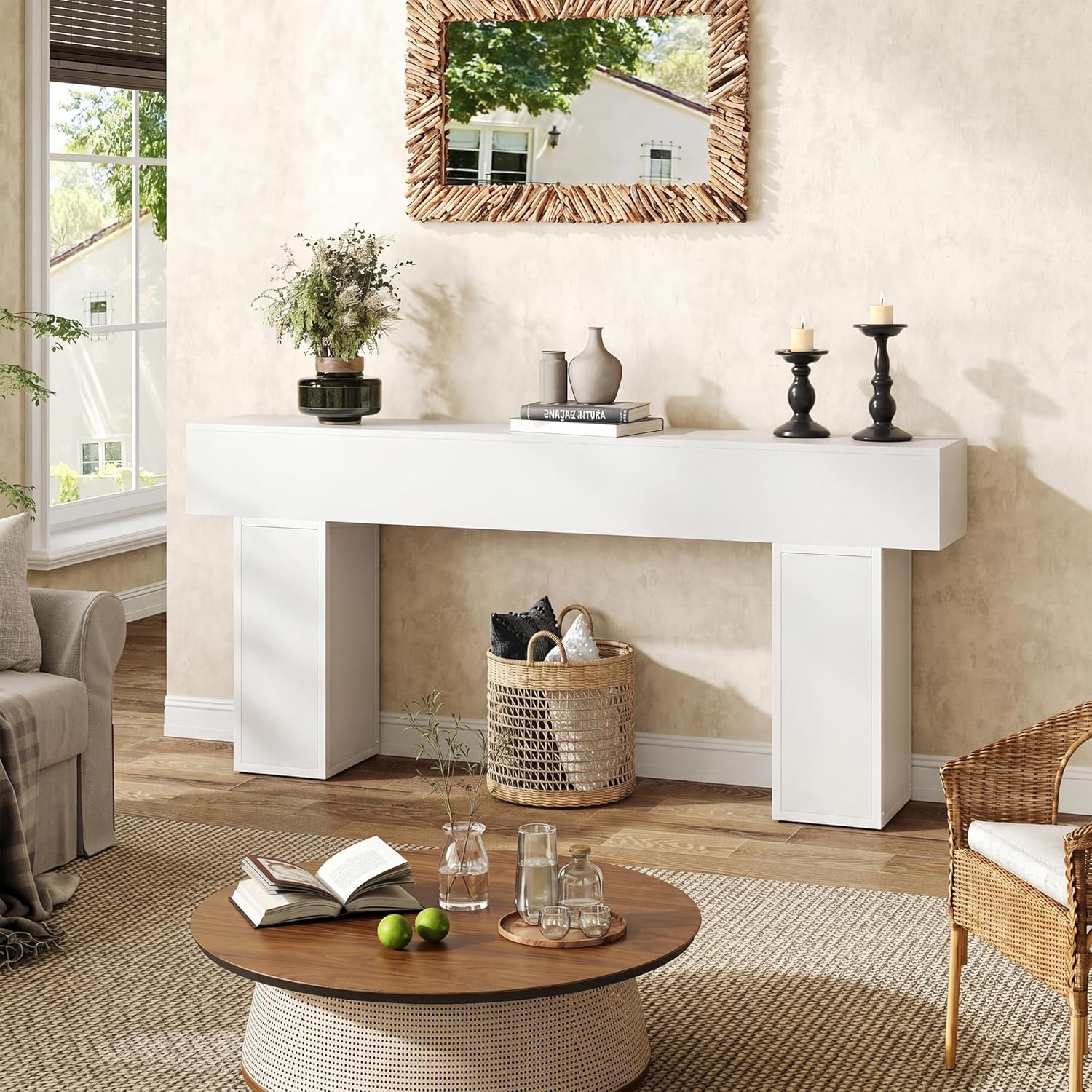 knoworld 70.9-Inch Long Console Table, Wooden Sofa Table Behind Couch Tables, Farmhouse Entryway Table Accent Table for Entrance, Hallway, Living Room, Foyer, White