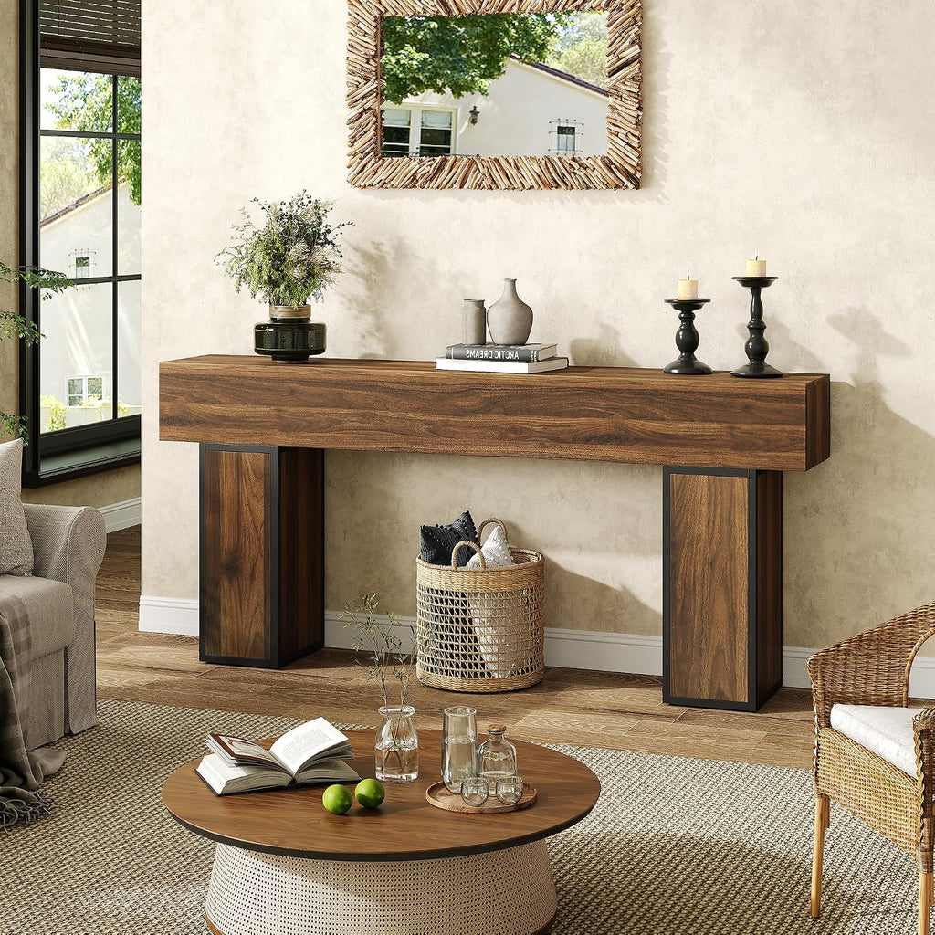 knoworld 70.9-Inch Long Console Table, Wooden Sofa Table Behind Couch Tables, Farmhouse Entryway Table Accent Table for Entrance, Hallway, Living Room, Foyer, Rustic Brown