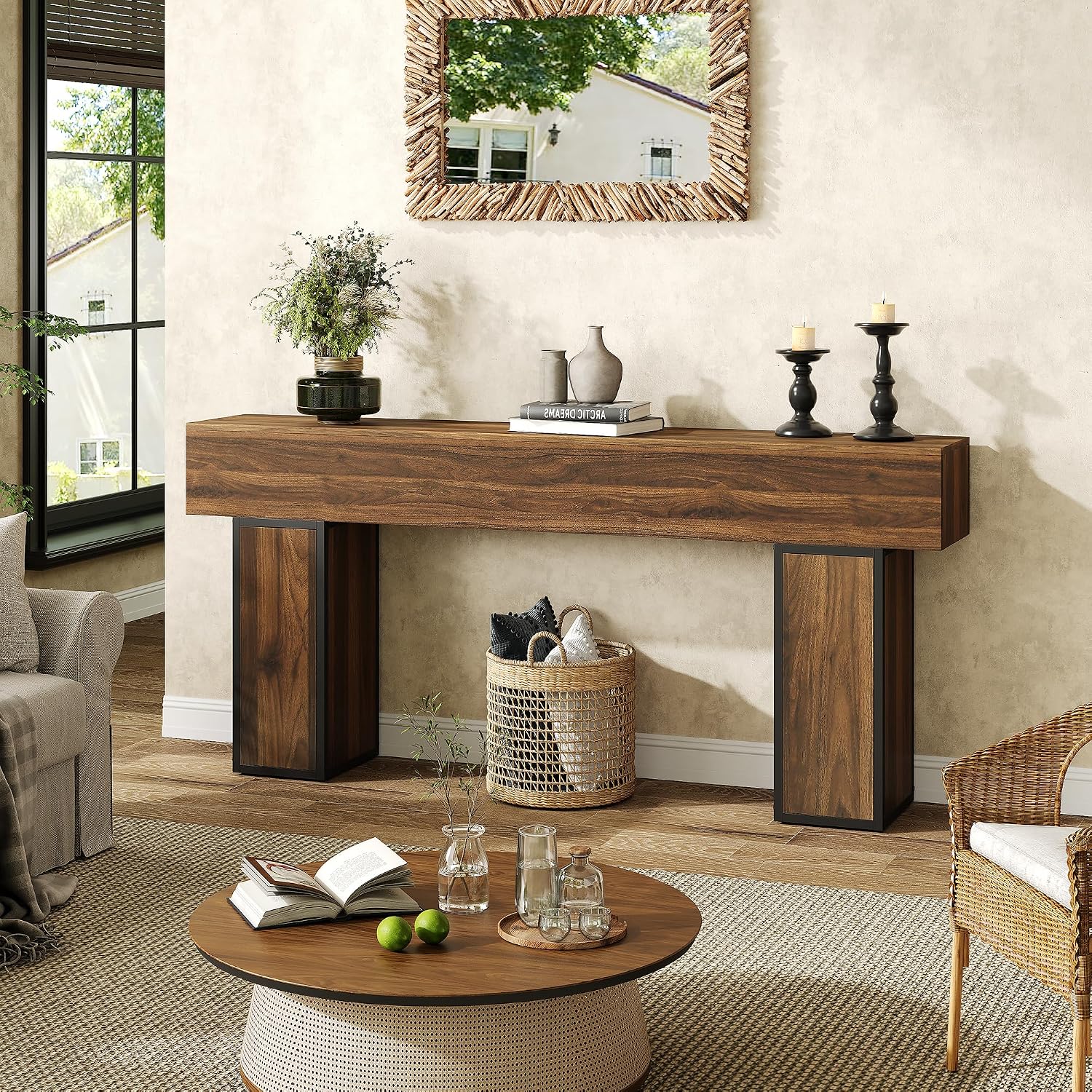 knoworld 70.9-Inch Long Console Table, Wooden Sofa Table Behind Couch Tables, Farmhouse Entryway Table Accent Table for Entrance, Hallway, Living Room, Foyer, Rustic Brown