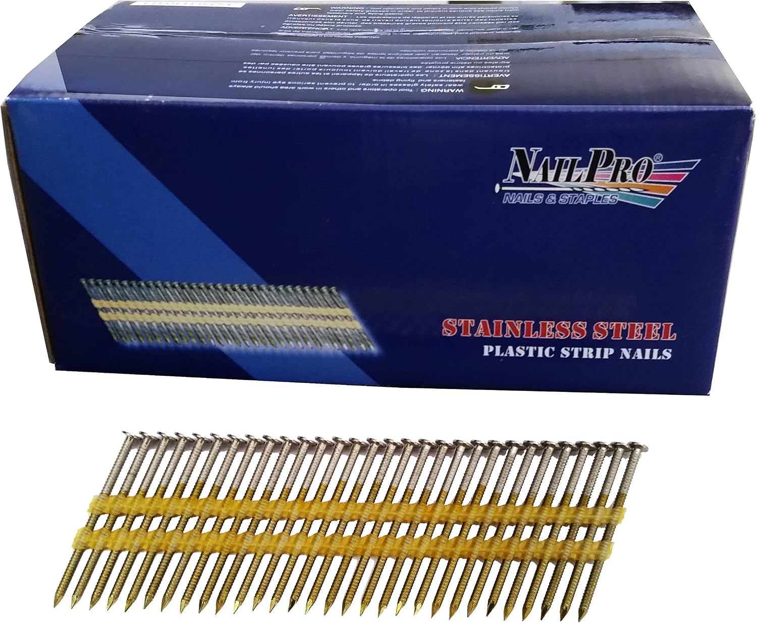 2 Inch by 0.113-1000 Pcs. per Carton - Type 316 Stainless Steel - 21 Degree (Fits 20-22 Degree Nailers) Plastic Strip - Ring Shank - Full Head Nails