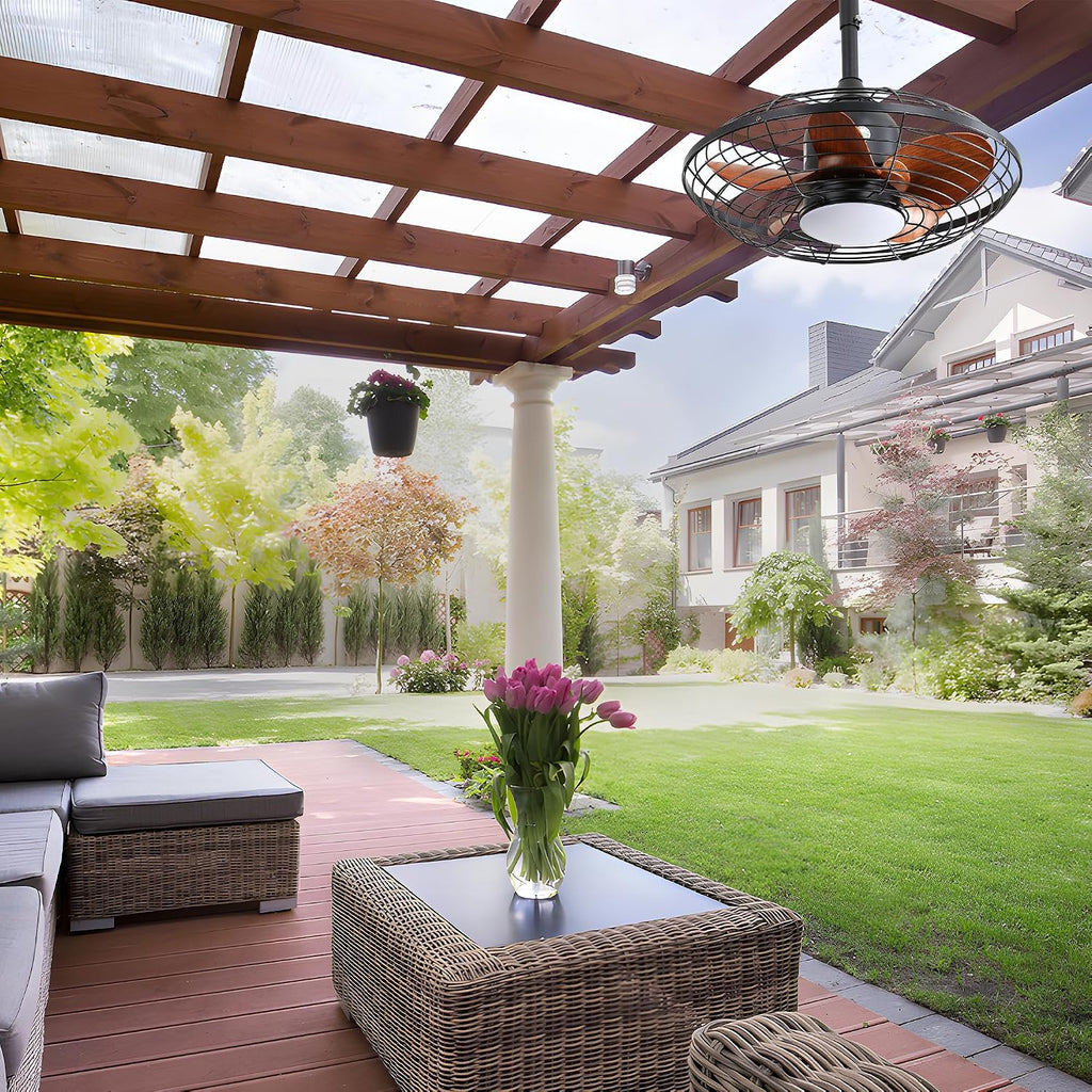Havemies 20 Inch Outdoor Downrod Mount Ceiling Fan with 18W 3CCT LED Light, 5 ABS Blades & DC Motor, Damp-Rated Reversible Hanging Fan with Hook for Patio, Pergola, Gazebo, and Covered Porch