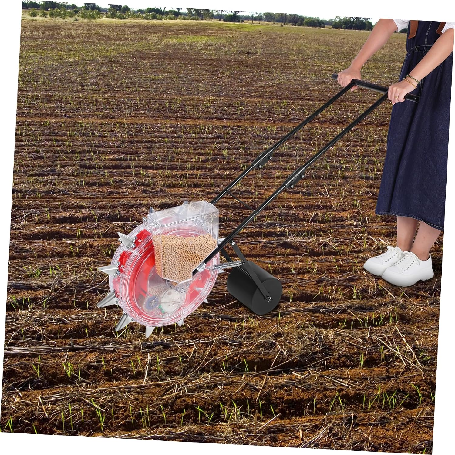 Hand-Push Planter Multi-Functional Precision Gardening Tool for Sowing and Fertilizing No Bending Design for Efficient Planting Agricultural Scenes