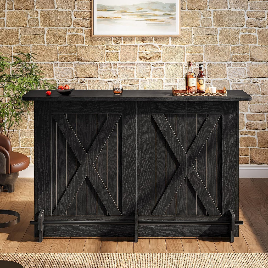 Tribesigns 63-Inch Bar Table, 2-Tier Bar Cabinet Height Pub Table with Footrest, Modern Coffee Cabinet for Home Kitchen, Large Home Unit Liquor Furniture, Bistro, Dining Room, Living Room (1, Black)