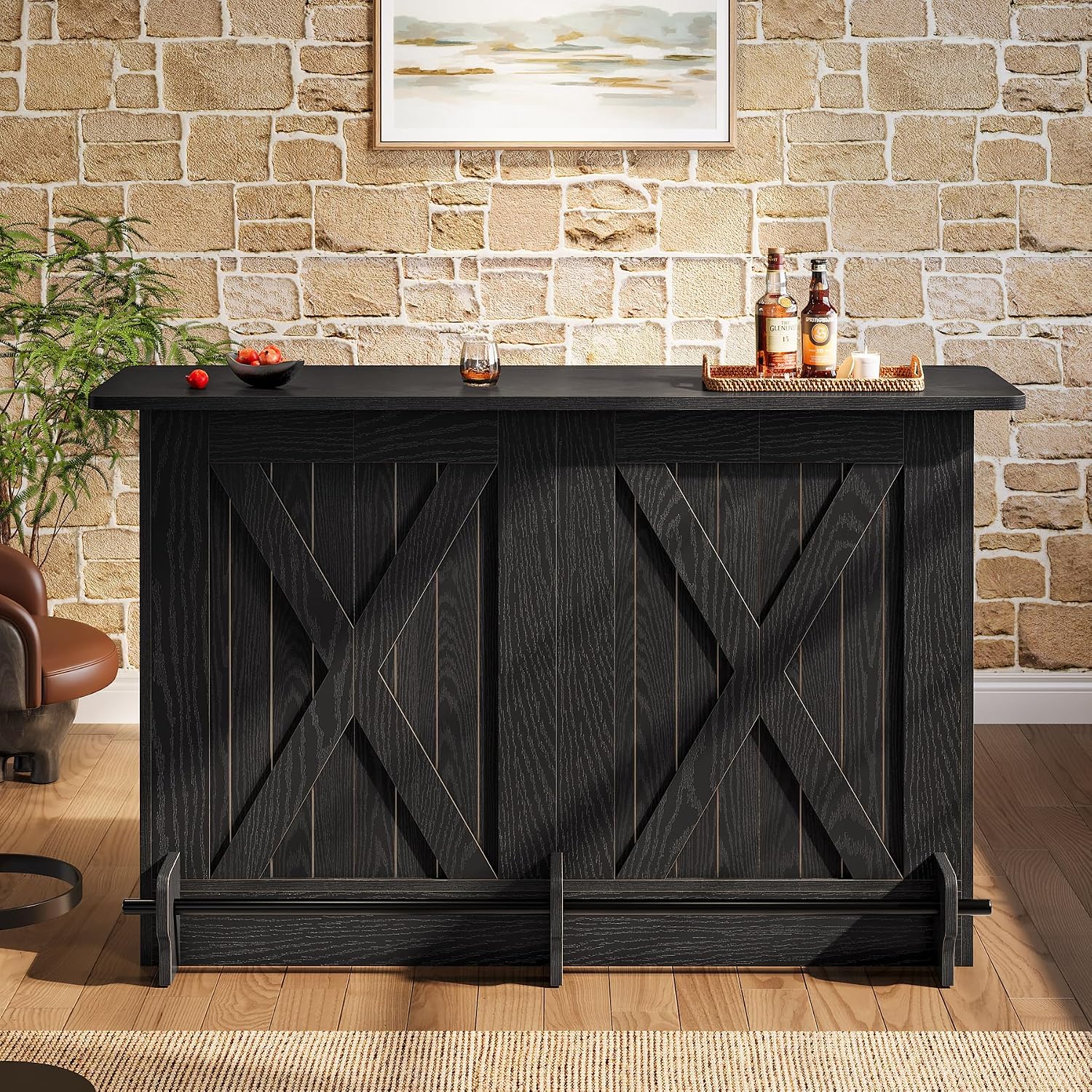 Tribesigns 63-Inch Bar Table, 2-Tier Bar Cabinet Height Pub Table with Footrest, Modern Coffee Cabinet for Home Kitchen, Large Home Unit Liquor Furniture, Bistro, Dining Room, Living Room (1, Black)