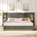 Christopher Knight Home Harley Upholstered Queen Size Bed Frame with LED Lights and Side Panels, Velvet Bed Frame Queen Size with Headboard, Wooden Slats, Easy Assembly, No Box Spring Needed, Grey