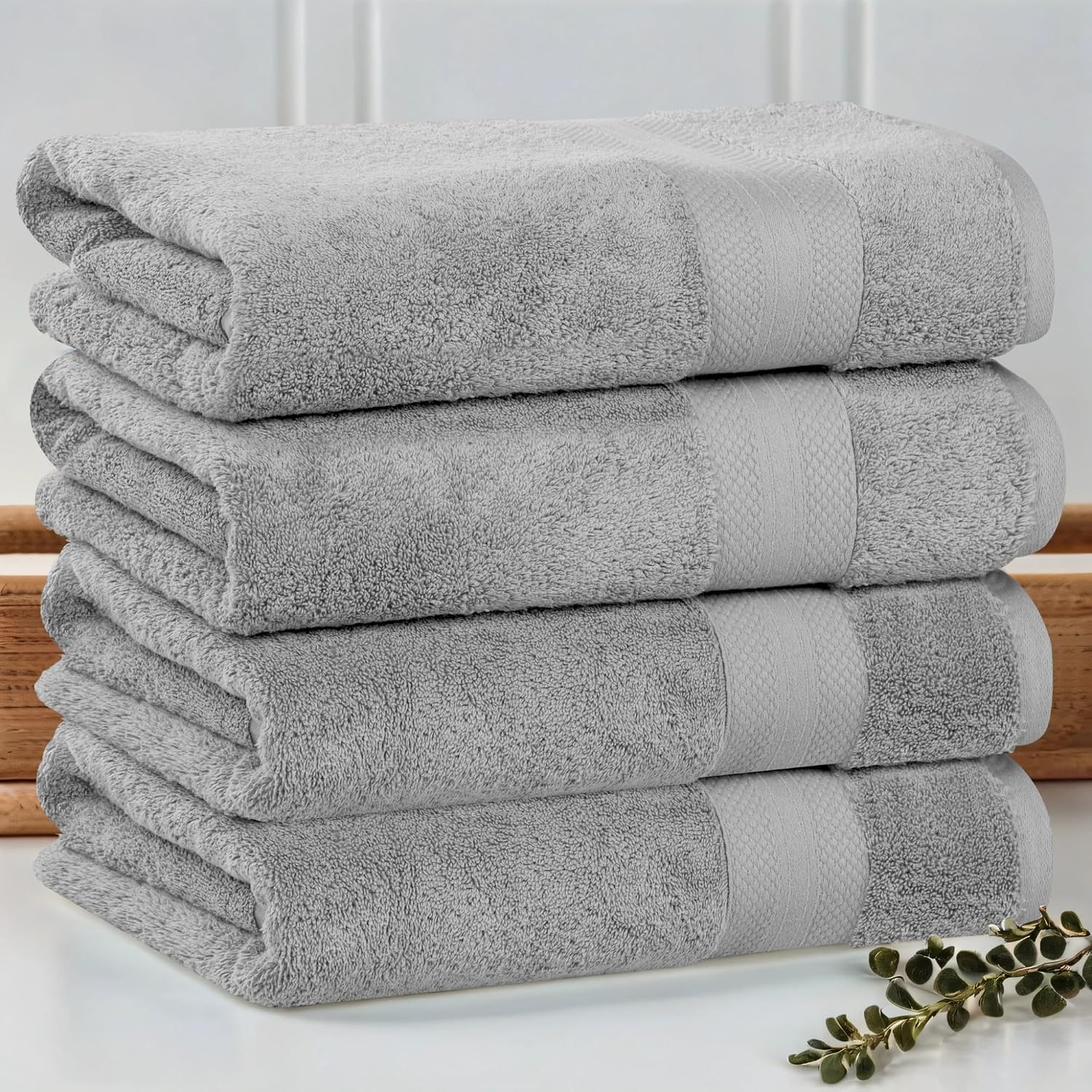 Superior Turkish Cotton Bath Towel Set of 4, Body Towels for Shower, Guest Bath, Home Bathroom Essentials, Quick Drying, Thick, Soft, Plush Heavyweight, Spa, Hotel, Resort, Aria Collection, Grey