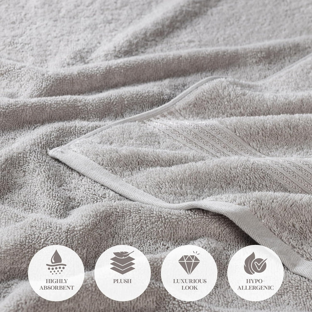 Superior Egyptian Cotton Towel Set, 6-Piece, Bathroom Essentials, Long Staple Combed Cotton, Absorbent, Fast Drying, Silver