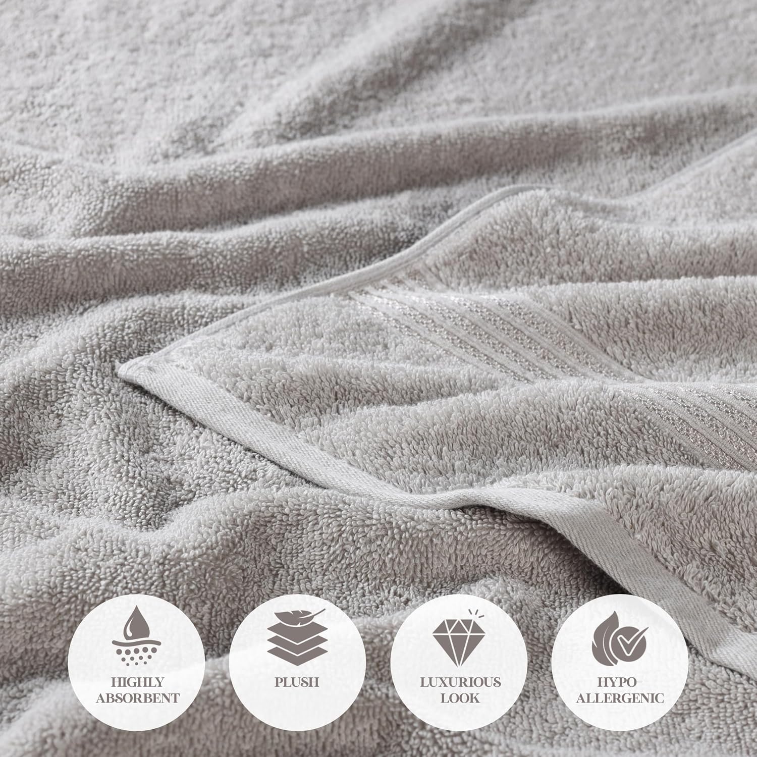 Superior Egyptian Cotton Towel Set, 6-Piece, Bathroom Essentials, Long Staple Combed Cotton, Absorbent, Fast Drying, Silver