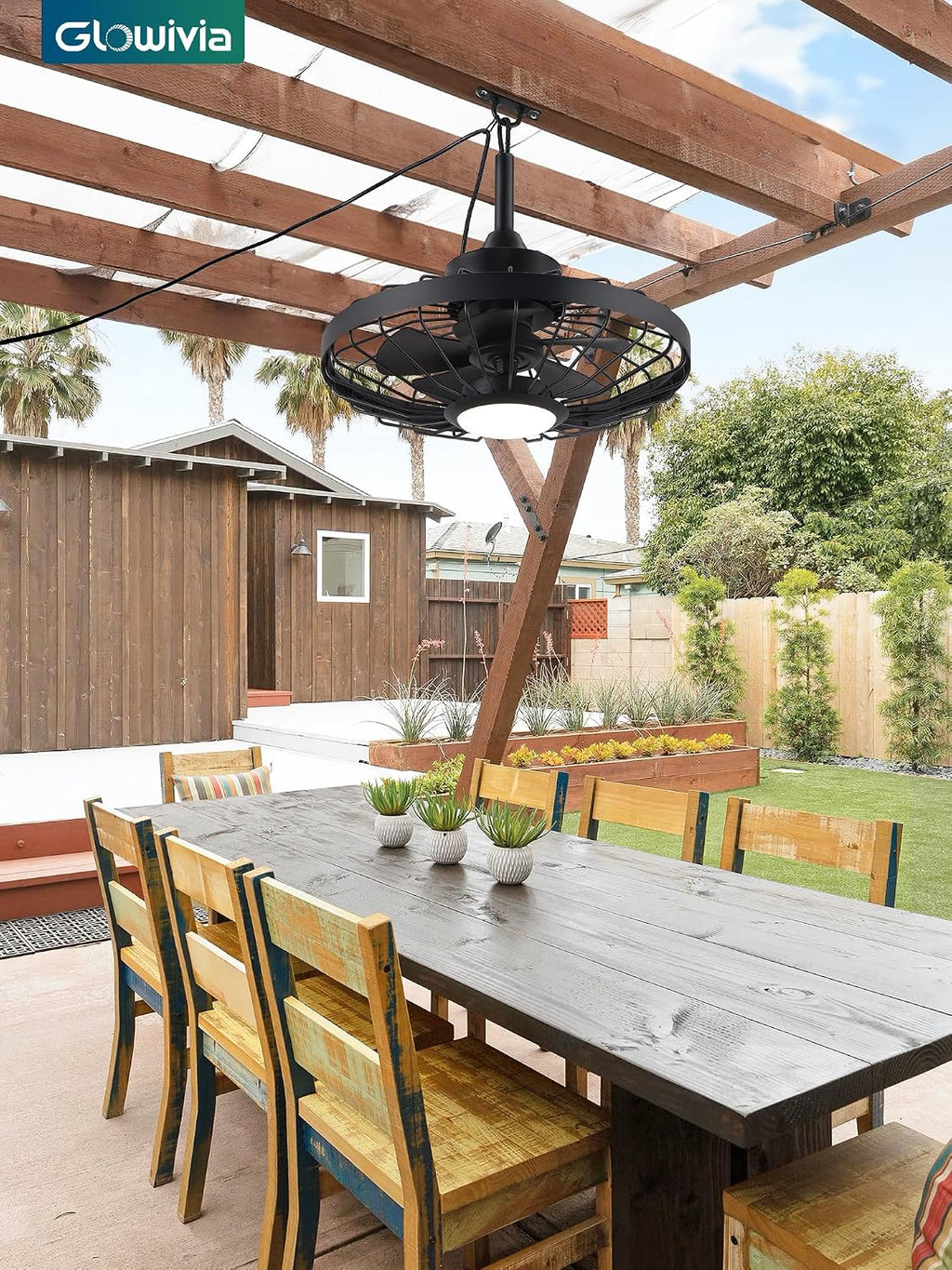 20 Inch Outdoor Ceiling Fan with Light and Remote - IP65 Waterproof, 3-Color LED (3000K-6000K), 16.5ft Cord, Hanging Hook - Black - for Patio, Gazebo, Porch