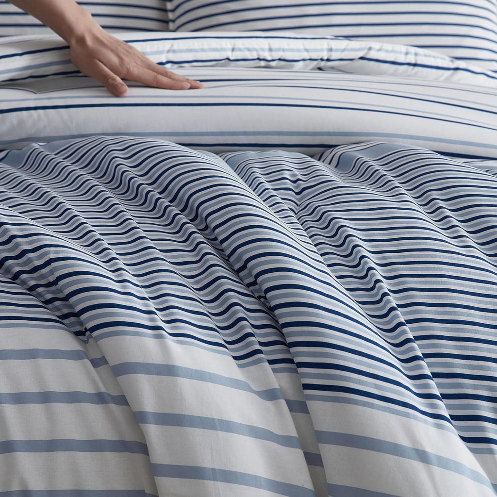 Eddie Bauer - King Comforter Set, Super Soft Bedding with Matching Shams, Two-Piece Back Closure, Modern Room Essentials (Cooper Stripe Blue, King)