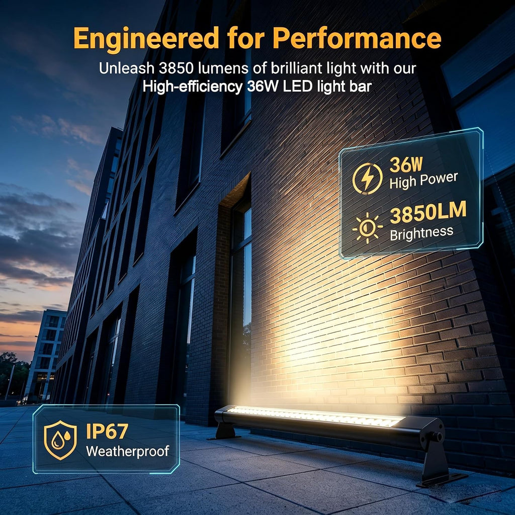 LED Wall Washer Light 72W 40inch IP67 Waterproof 5000K 120V Outdoor 2Pack | IP67 Waterproof 72W LED Wall Washer Delivers Even Glare-Free 5000K Light for Patio Garage Commercial Outdoor Year-Round Use