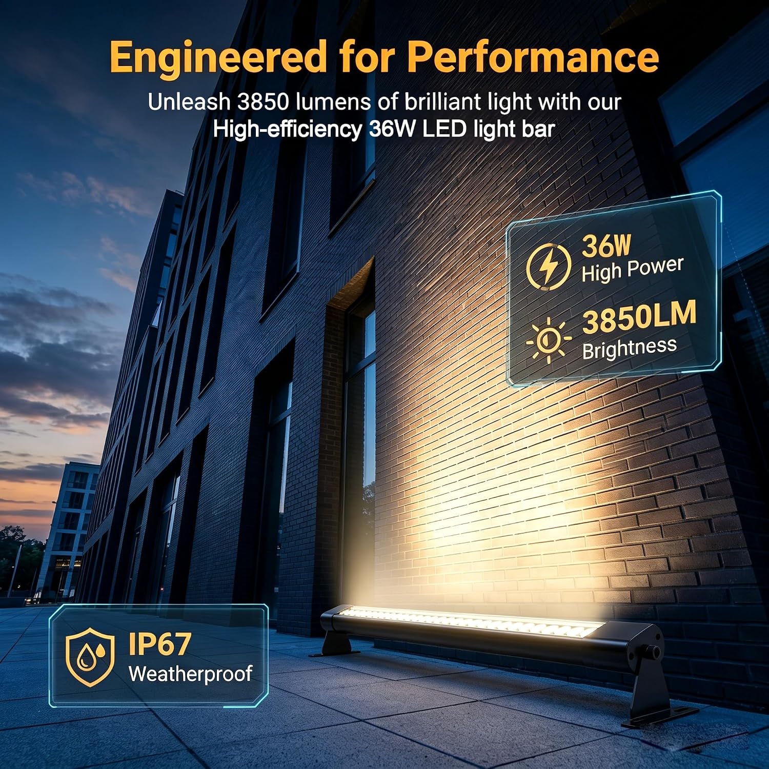 LED Wall Washer Light 72W 40inch IP67 Waterproof 5000K 120V Outdoor 2Pack | IP67 Waterproof 72W LED Wall Washer Delivers Even Glare-Free 5000K Light for Patio Garage Commercial Outdoor Year-Round Use