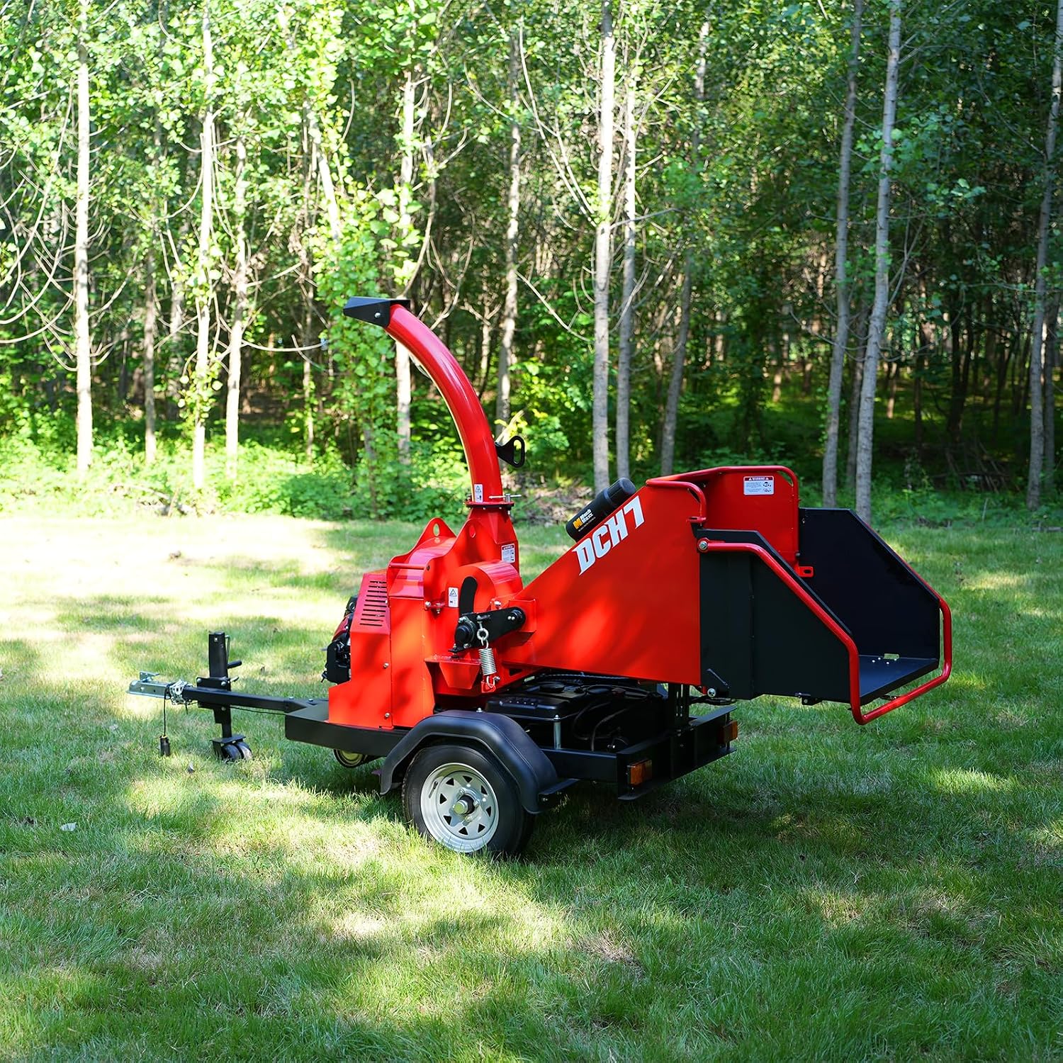 MechMaxx 7'' inch Honda 688cc 22HP Twin Cylinder Electric Starting Gasoline Powered Engine Hydraulic Feeding Towable Wood Chipper Shredder Mulcher with Towbar/Tail Light/Emergency Stop Bar, DCH7