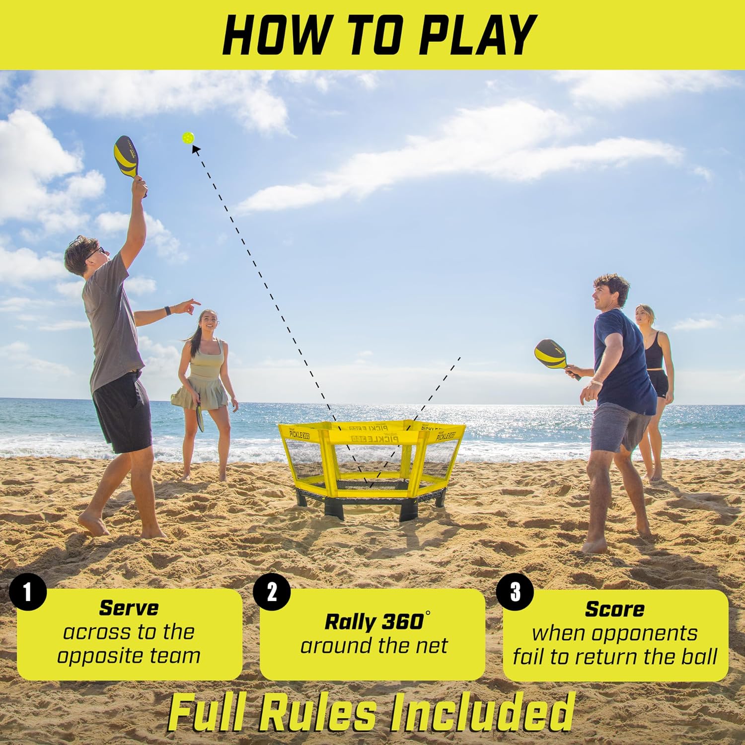 GoSports Pickle 360 Game Set – Pickleball Without a Court – Outdoor Lawn, Beach, and Backyard Paddle Ball Game