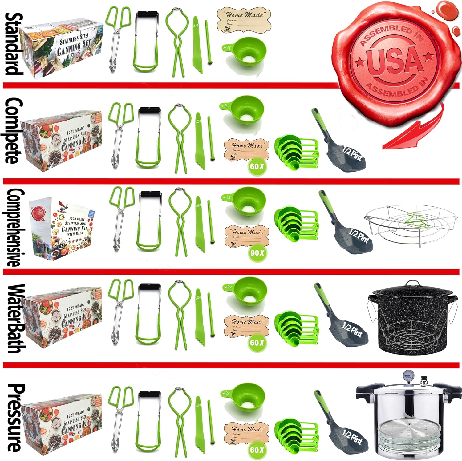 Supa Ant 23 Qt Canning Pot with Canning Supplies Starter Kit - Water Bath Pot with Rack and Lid - Jar Lifter, XL Ladle, Jar Tongs, and Bubble Popper