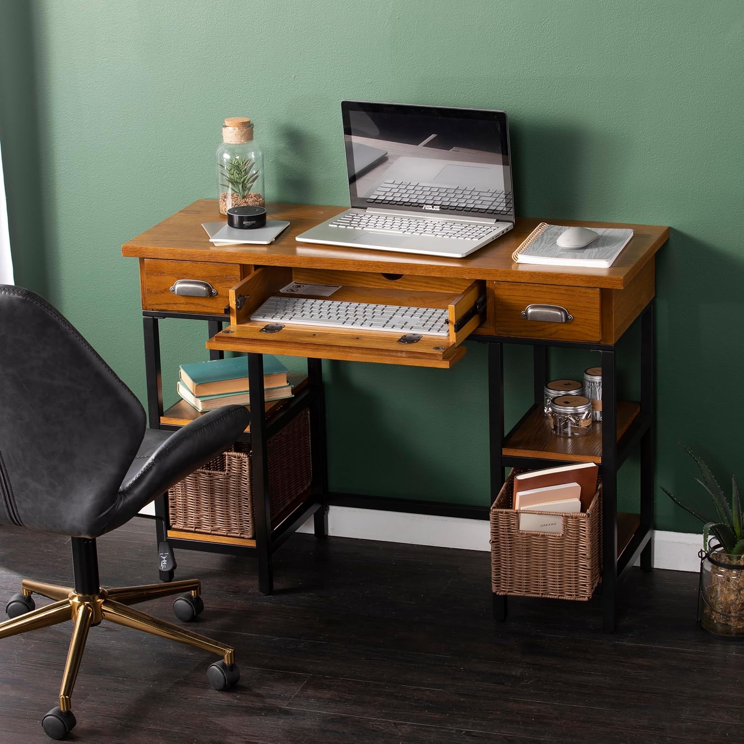 SEI Furniture 'Mirada Writing Desk 42' Wide - Weathered Gray w/ Natural Brown Finish - Broad Workspace', weathered gray/ natural brown/ black