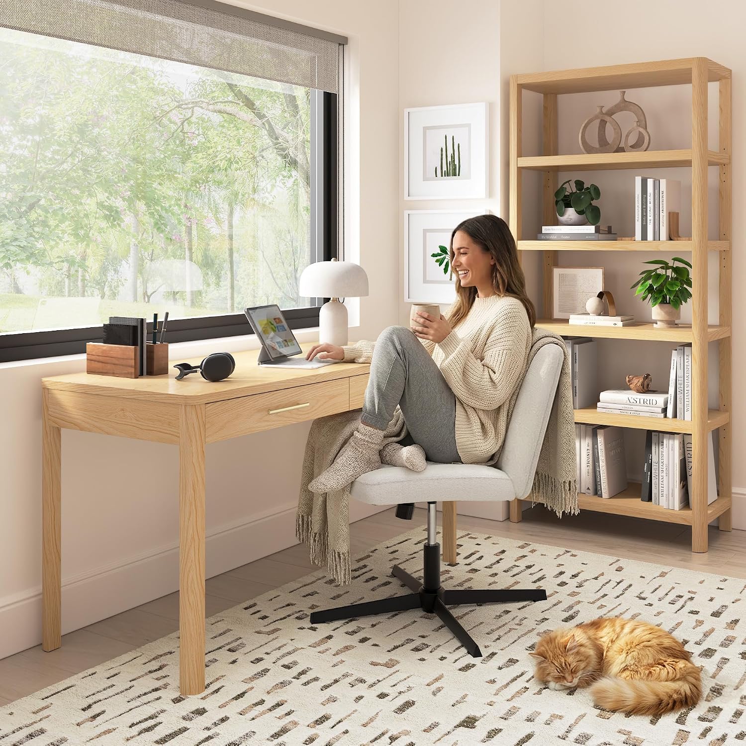 Bush Home Vera 54W Writing Desk, Home Office Furniture, Vera Collection, Natural White Oak