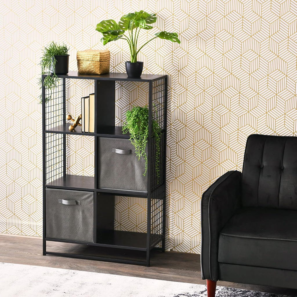 Household Essentials Black Oak & Iron Six Cube Wall Shelf