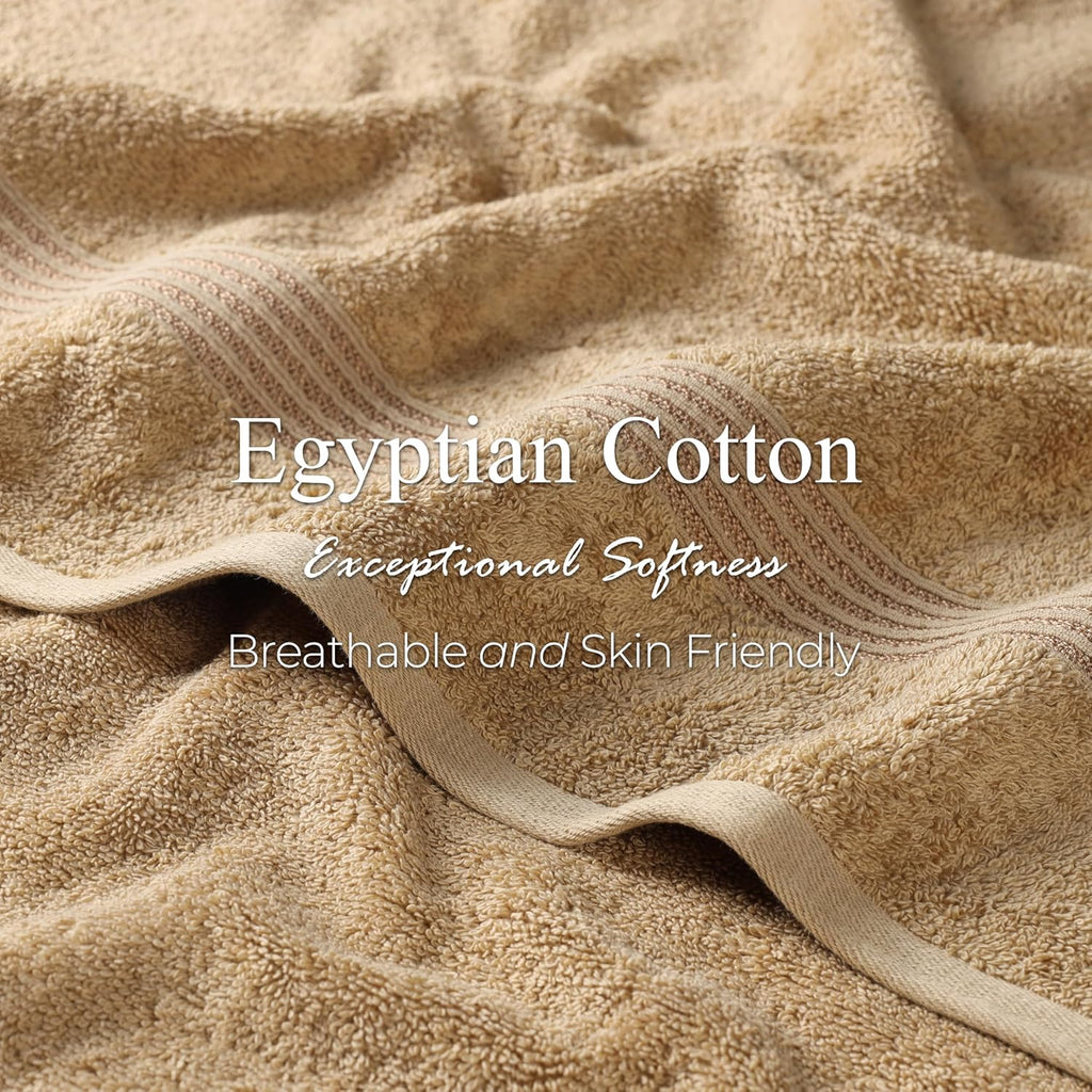 Superior Egyptian Cotton 12-Piece Towel Set, Assorted Towels for Home Bathroom, Guest Bath Decor Essentials, Includes 4 Bath, 4 Hand, 4 Face Towels/Washcloths, Quick Dry, Absorbent - Toast