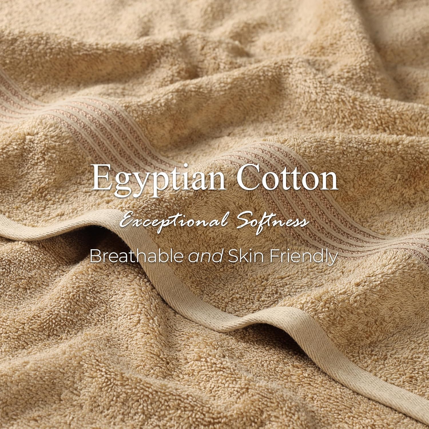 Superior Egyptian Cotton 12-Piece Towel Set, Assorted Towels for Home Bathroom, Guest Bath Decor Essentials, Includes 4 Bath, 4 Hand, 4 Face Towels/Washcloths, Quick Dry, Absorbent - Toast
