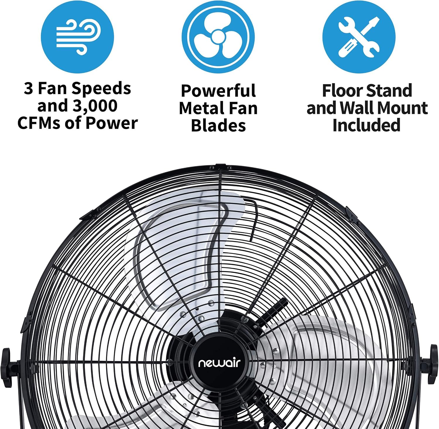 NewAir 20' High Velocity Outdoor Fan, Heavy Duty Waterproof 2-in-1 Floor Stand or Wall Mount Fan, Adjustable Tilt and 3 Speeds up to 4650 CFM | Wall Fan or Garage Fan for Indoor, Patio, Gym or Porch
