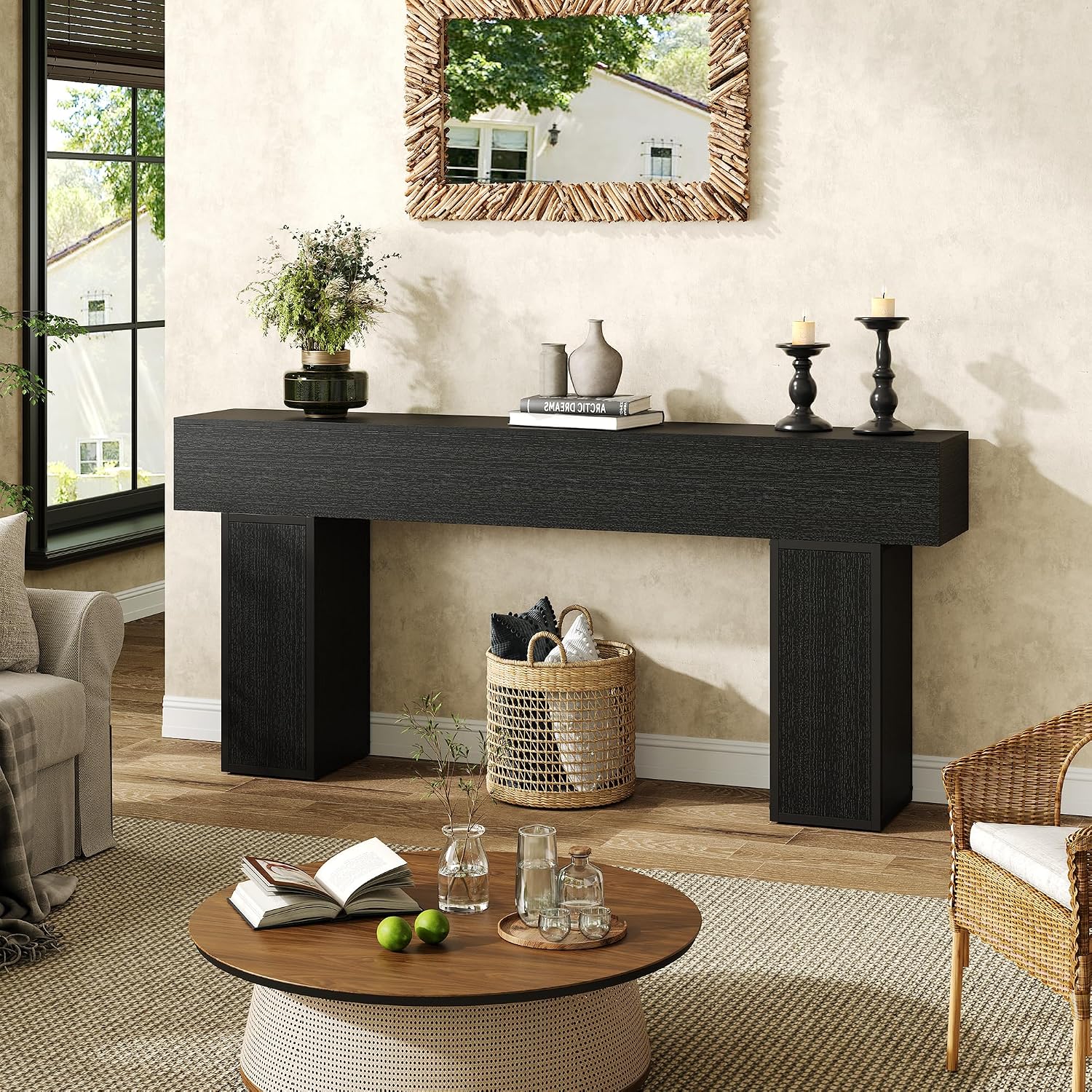 knoworld 70.9-Inch Long Console Table, Wooden Sofa Table Behind Couch Tables, Farmhouse Entryway Table Accent Table for Entrance, Hallway, Living Room, Foyer, Black
