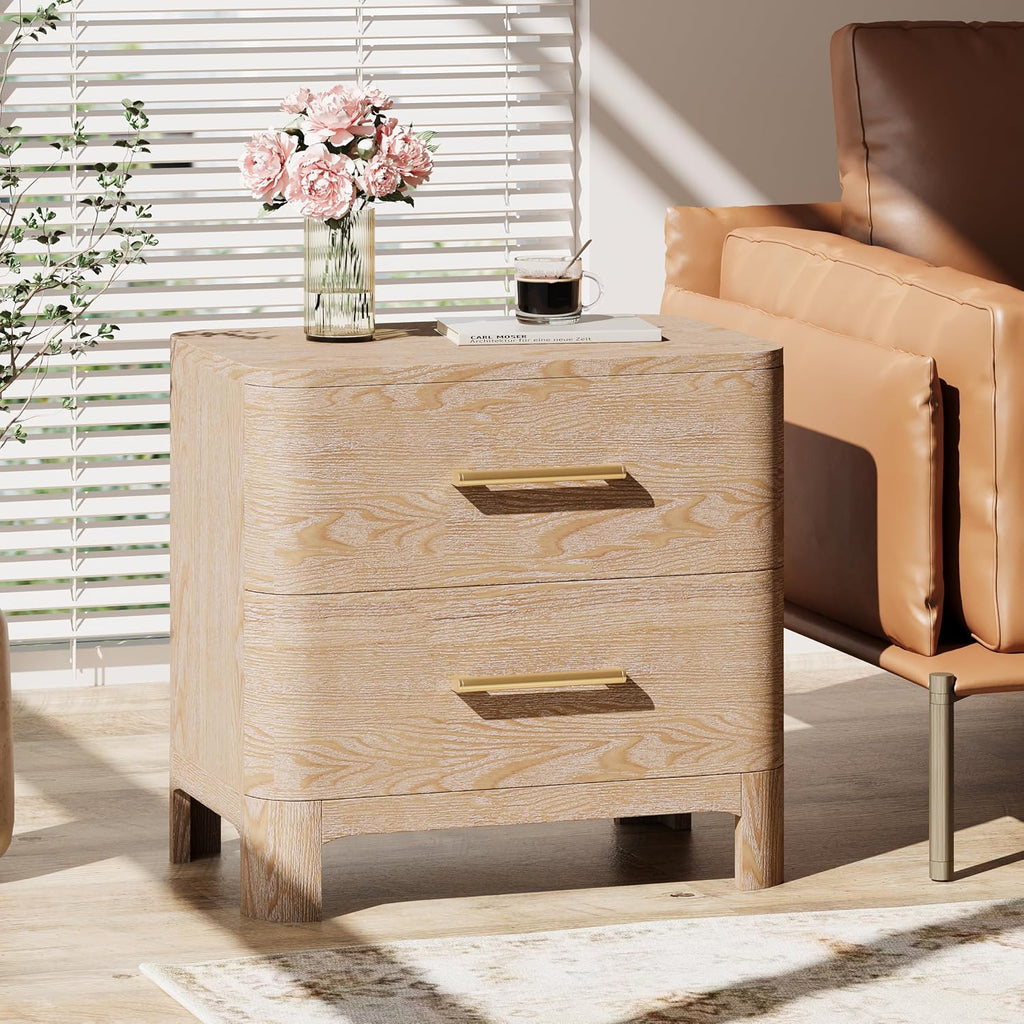 Christopher Knight Home Egbert Modern Nightstand with Drawers, Wooden Small Night Stand with Rounded Corners Design, Bedside Table/End Table for Bedroom, Multipurpose Storage Cabinet, Natural
