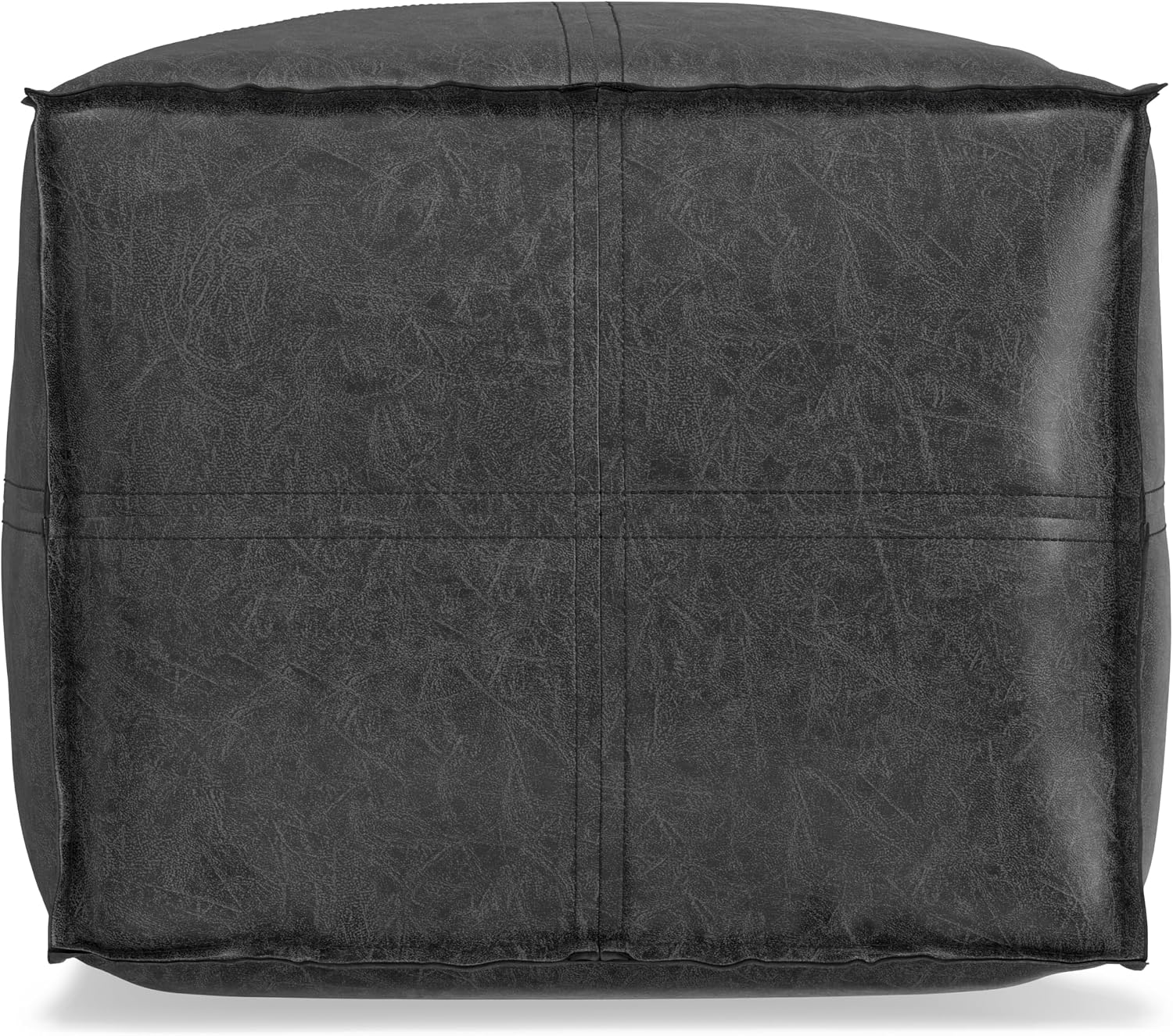 SIMPLIHOME Brody Square Pouf - 18' Wide x 14' High Upholstered Vegan Leather Ottoman in Distressed Black, Boho Footstool, Coffee Table or Extra Seating for Living Room or Bedroom, Assembled