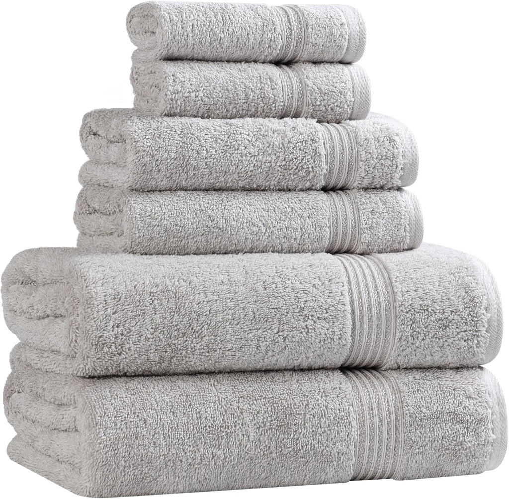 Superior Egyptian Cotton Towel Set, 6-Piece, Bathroom Essentials, Long Staple Combed Cotton, Absorbent, Fast Drying, Silver