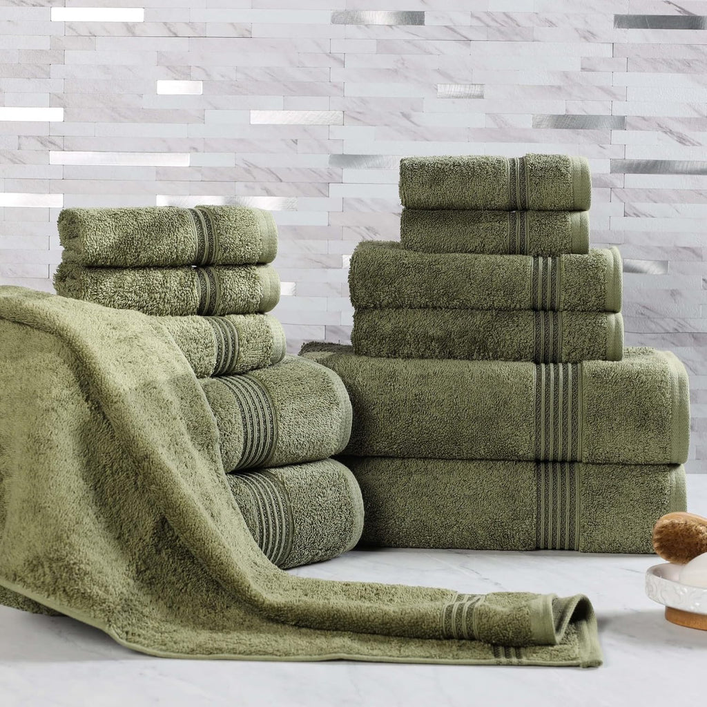Superior Egyptian Cotton 12-Piece Towel Set, Assorted Towels, Home Bathroom, Master, Guest Bath, Decor Essentials, 4 Bath, 4 Hand, 4 Face Towels/Washcloths, Quick Dry, Absorbent, Forest Green