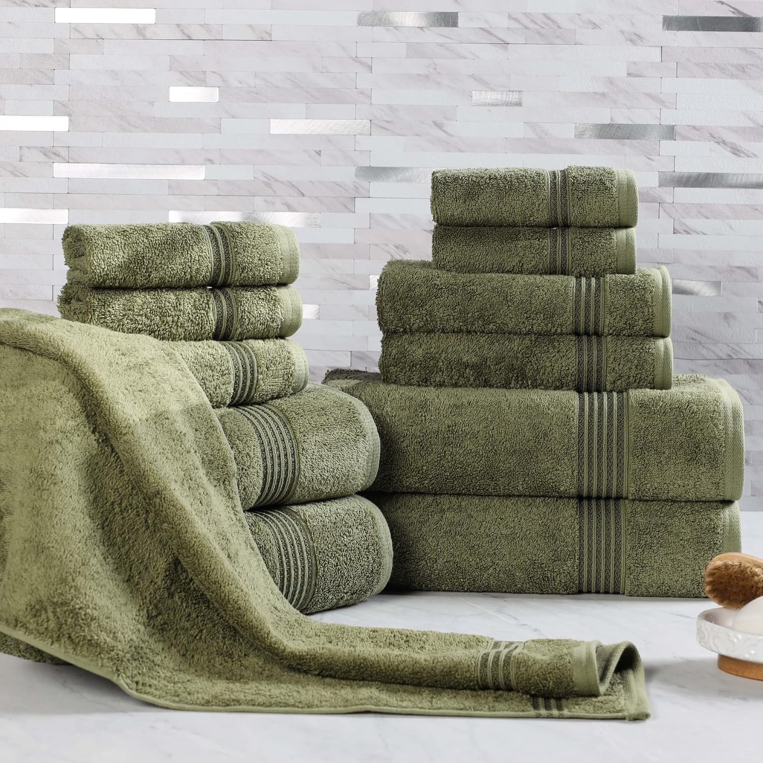Superior Egyptian Cotton 12-Piece Towel Set, Assorted Towels, Home Bathroom, Master, Guest Bath, Decor Essentials, 4 Bath, 4 Hand, 4 Face Towels/Washcloths, Quick Dry, Absorbent, Forest Green