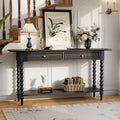 Christopher Knight Home Zeka Narrow Console Table with Storage, Wood Entryway Table with 2 Drawers and 1 Bottom Shelf, Retro Display Table with Unique Spherical Legs for Hallway, Living Room, Black