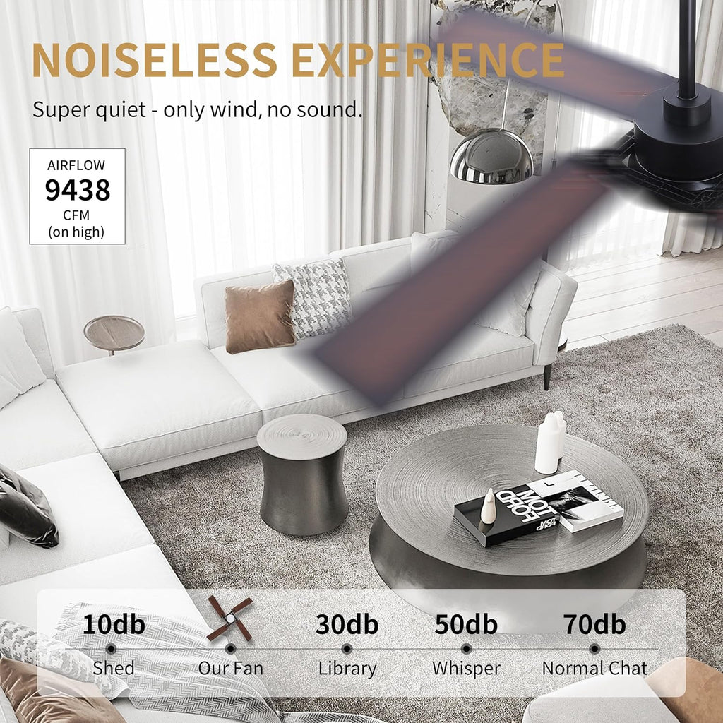WINGBO 72 Inch Ceiling Fan with Light and Remote, 4 Plywood Blades, 6-Speed Reversible DC Motor, Dimmable, 3CCT, Farmhouse Ceiling Fan for Bedroom Living Room Kitchen, Black and Walnut/Shadowed Walnut