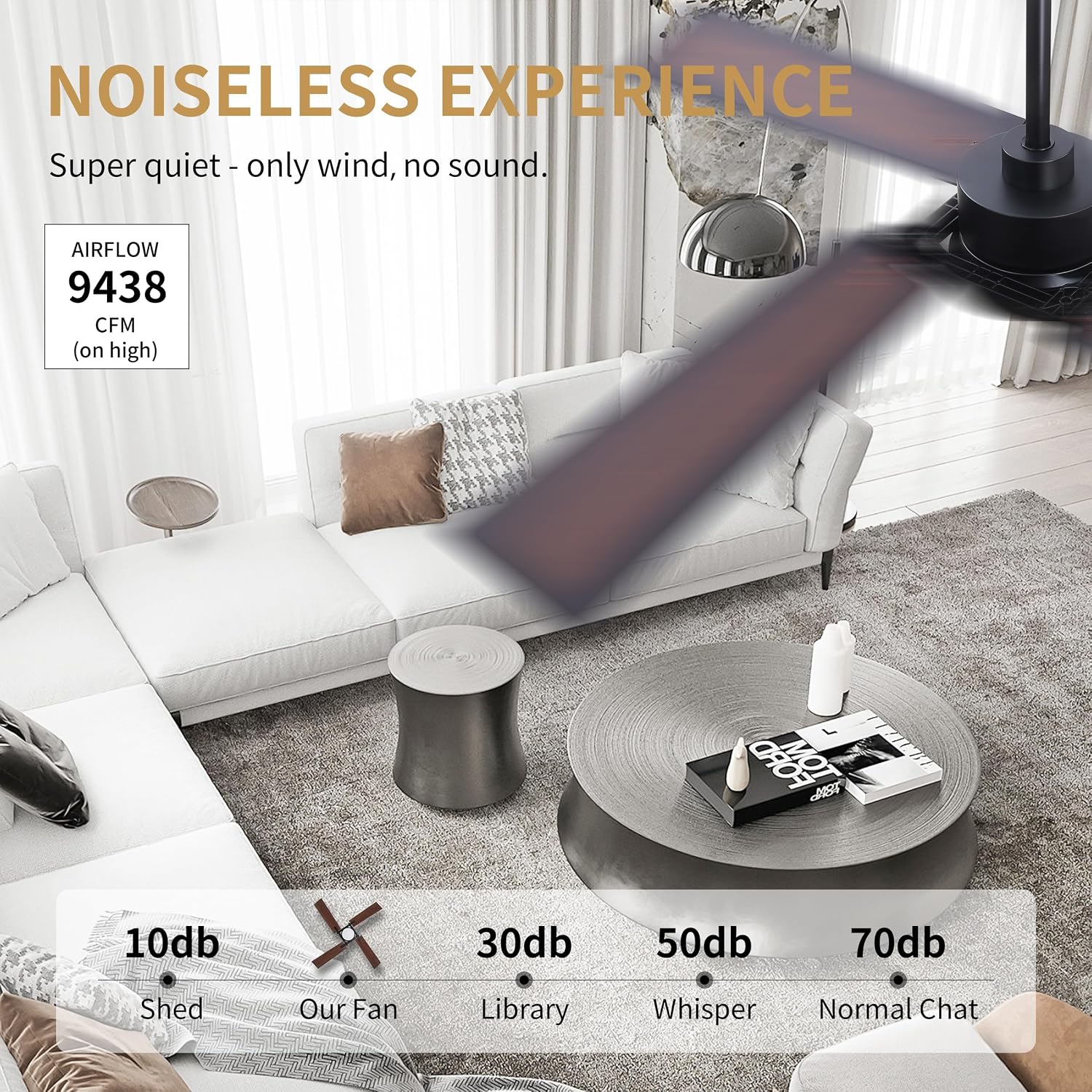 WINGBO 72 Inch Ceiling Fan with Light and Remote, 4 Plywood Blades, 6-Speed Reversible DC Motor, Dimmable, 3CCT, Farmhouse Ceiling Fan for Bedroom Living Room Kitchen, Black and Walnut/Shadowed Walnut
