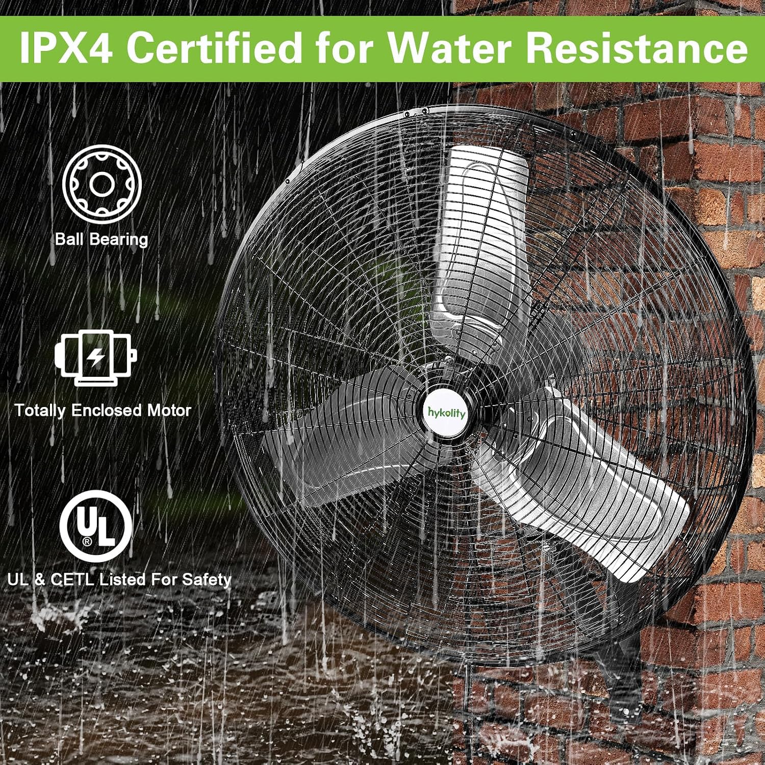 24 inch Outdoor Oscillating Wall Fan, 3-Speed 6300 CFM Heavy Duty Outdoor Wall Fans, Waterproof High Velocity Outdoor Fans for Industrial, Commercial, Patio, Jobsites and Warehouse, UL Listed