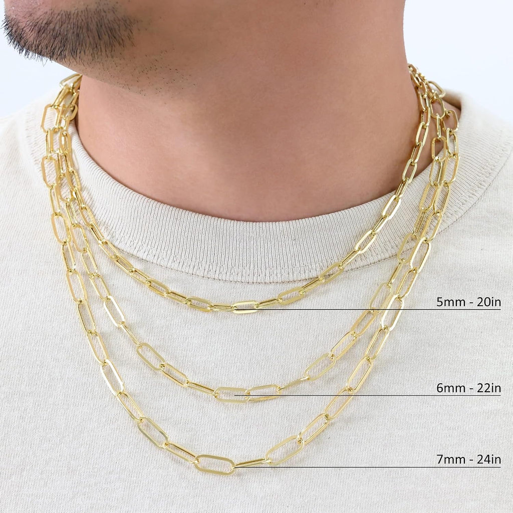 Nuragold 10k Real Yellow Gold Paperclip 2mm Elongated Cable Link Necklace (16'-24') Dainty Italian Jewelry for Men & Women