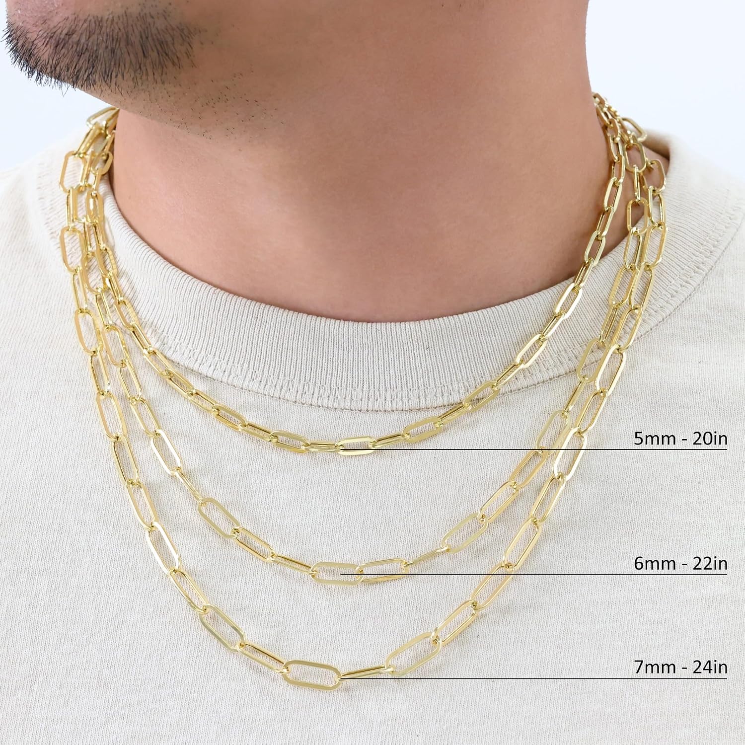 Nuragold 10k Real Yellow Gold Paperclip 2mm Elongated Cable Link Necklace (16'-24') Dainty Italian Jewelry for Men & Women