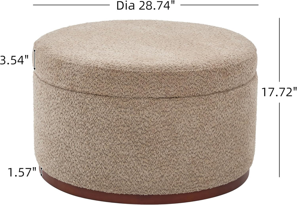 Christopher Knight Home Sadin Modern Round Ottoman with Storage for Living Room, Lift-Lid Storage Ottoman Coffee Table, Chenille Upholstered Ottoman Foot Rest, No Assembly Needed, Light Brown