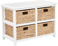 OSP Home Furnishings Seabrook Storage Tower with Solid Wood Frame and Natural Baskets, 2-Tier, 4-Drawer, White Finish