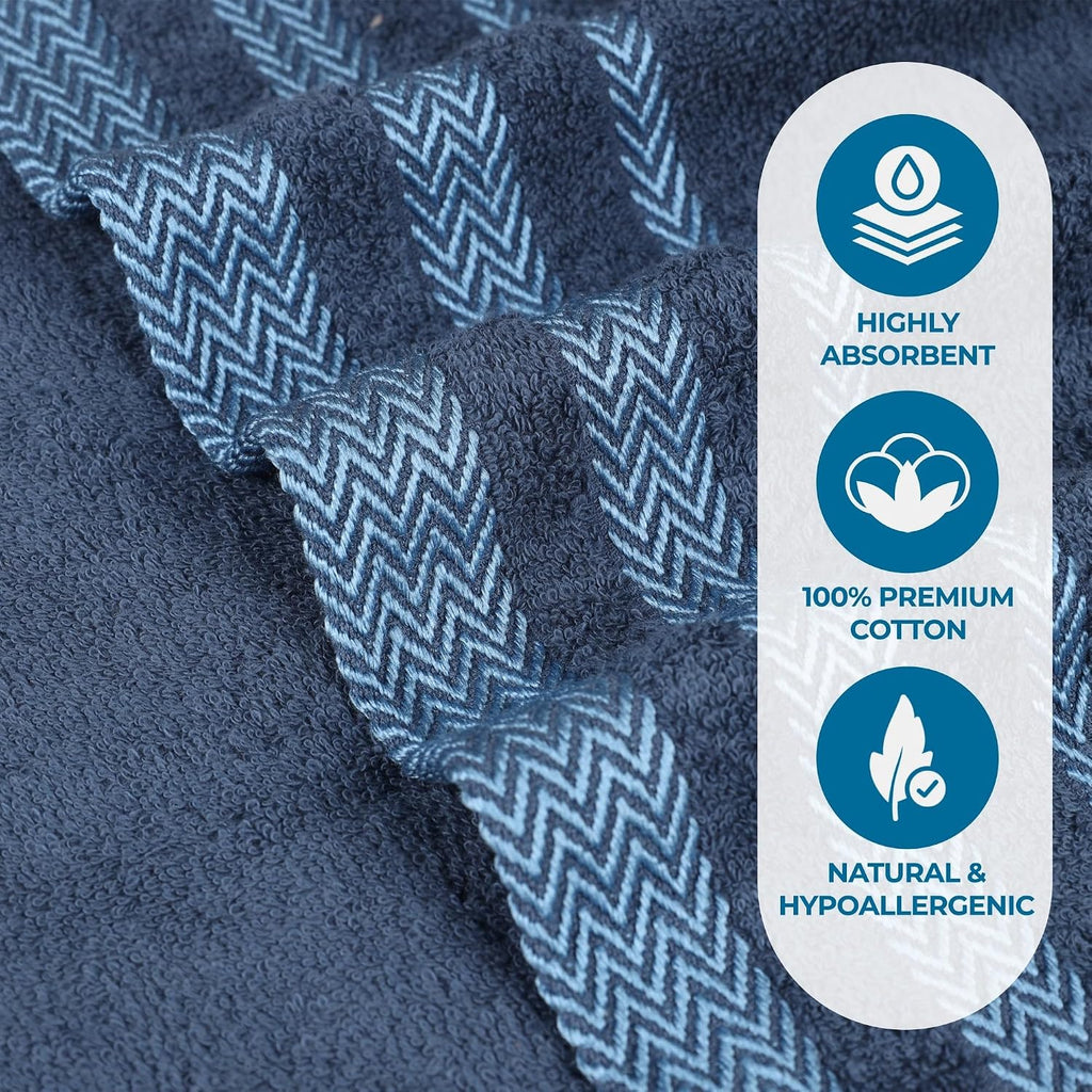 Superior Cotton 9 Piece Towel Set, Plush Soft Absorbent Towels, Bathroom Essentials, Shower, Luxury, Quick Dry, Includes 3 Bath, 3 Hand, 3 Washcloth/Face Towels, Hays Collection, Navy Blue