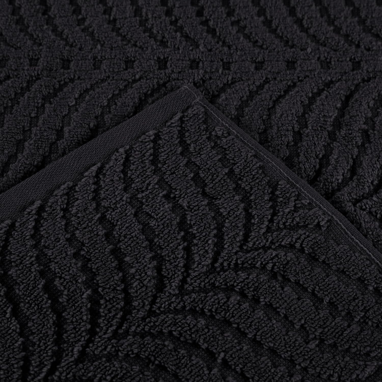 Superior Cotton Chevron 12 Piece Assorted Towel Set, Zero Twist, Quick Dry, Home Essentials, Shower, Spa, Luxury Plush Soft Absorbent Towels, Includes 4 Bath, 4 Hand, 4 Washcloth/Face Towels, Black
