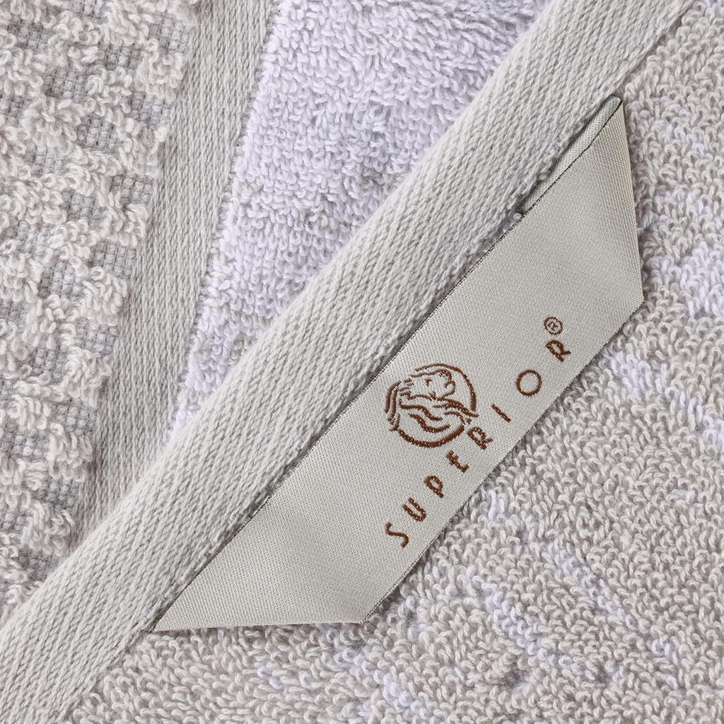 Superior Cotton 12 Piece Assorted Towel Set, Quick Dry, Bathroom Essentials, Shower, Spa, Soft Absorbent Towels, Includes 4 Bath, 4 Hand, 4 Washcloth/Face Towels, Lodie Collection, Stone-White
