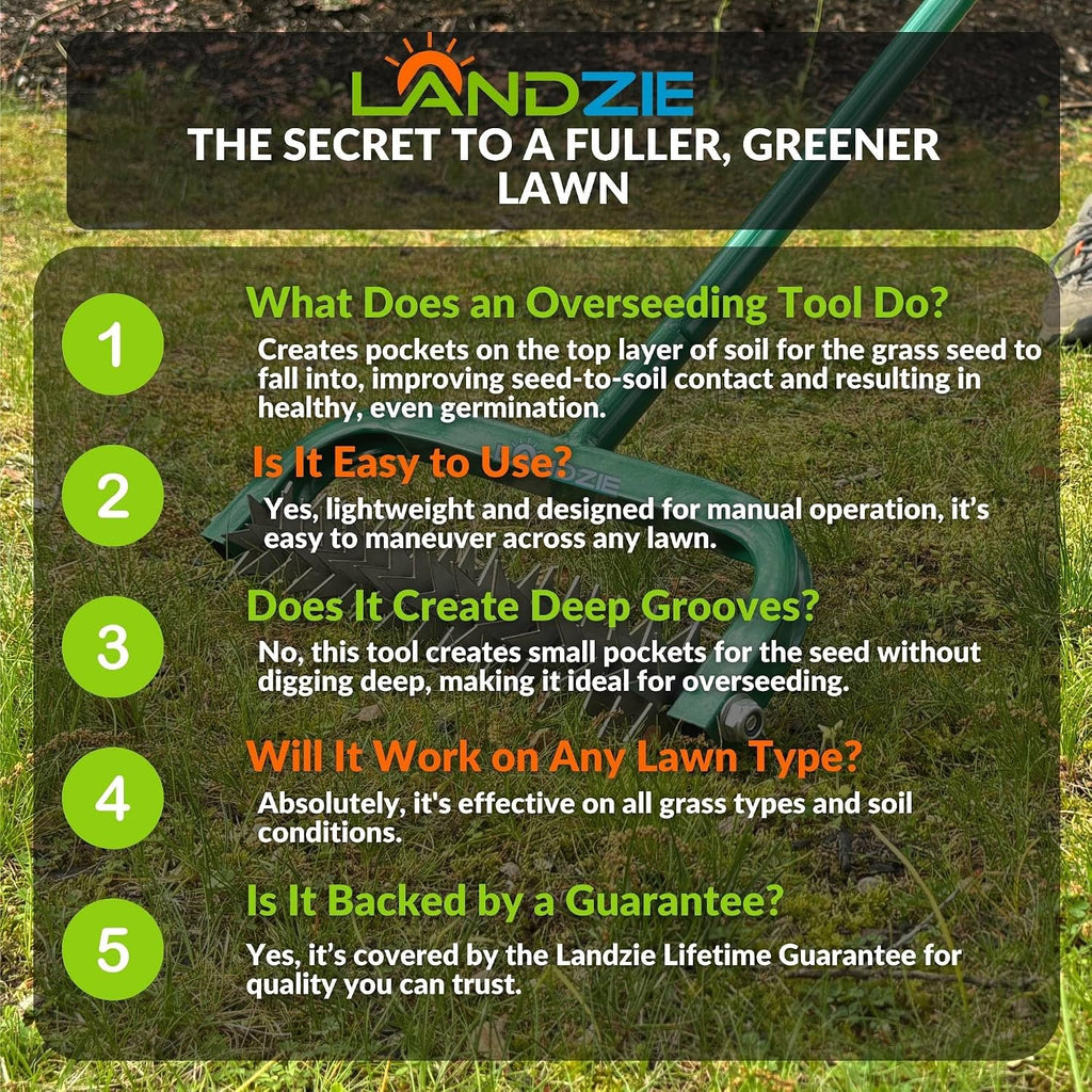 Landzie Overseeder - Rotary Cultivator Overseed Tool – Cuts Precise Channels in Soil to Improve Seed-to-Soil Contact and Boost Grass Seed Germination – Ideal for Reseeding and Soil Prep of your Greens