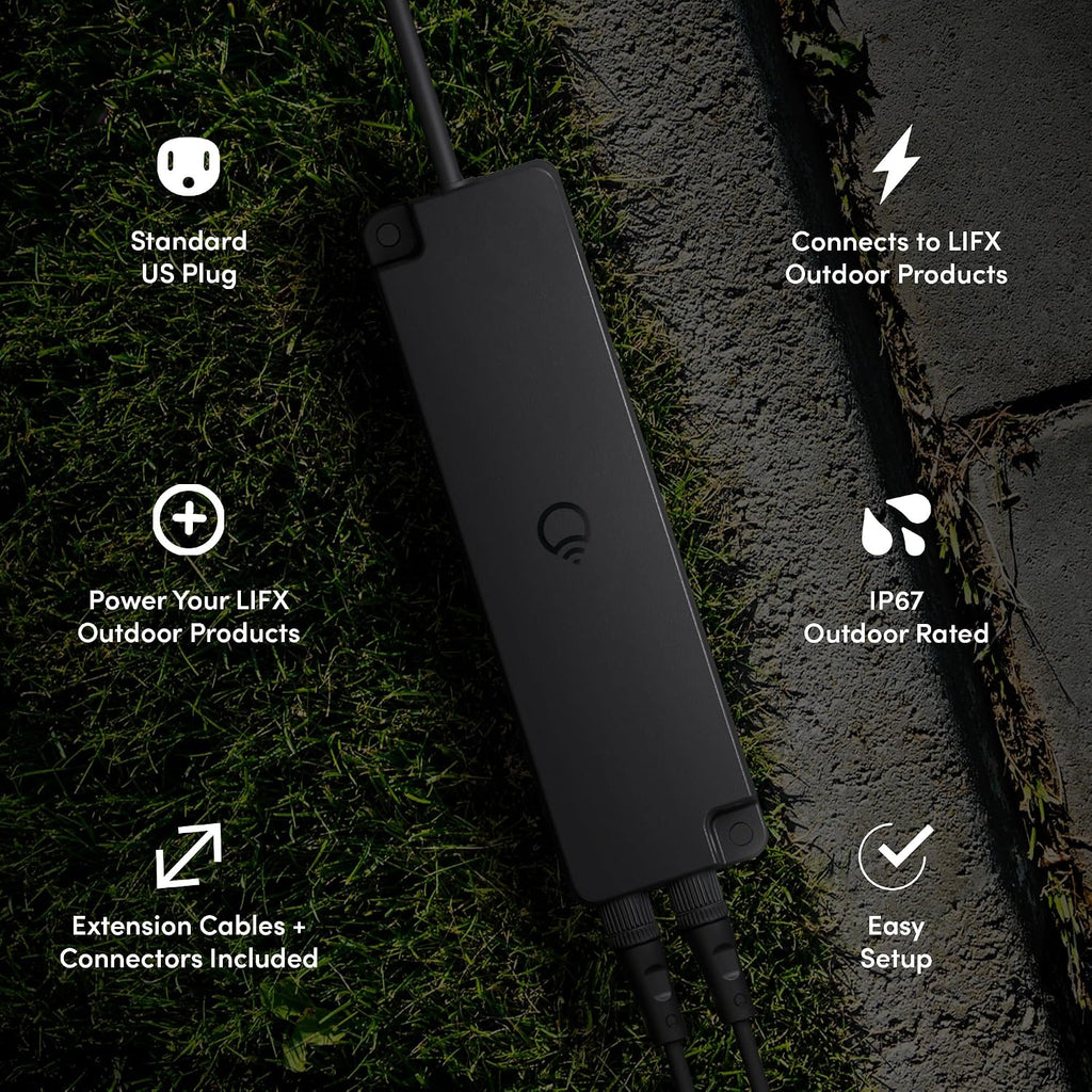 LIFX Outdoor Landscape Low Voltage Plug-in Power Supply Kit, Dual Output, Supports Up to 8 Path or Spot Lights, Weatherproof Cabling, Includes 10 ft Extension Cable & T-Connectors, LFX/PSUKIT/WP