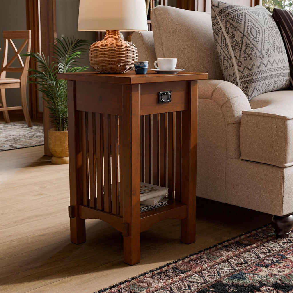 Furniture of America Liverpool 1-Drawer End Table, Antique Oak
