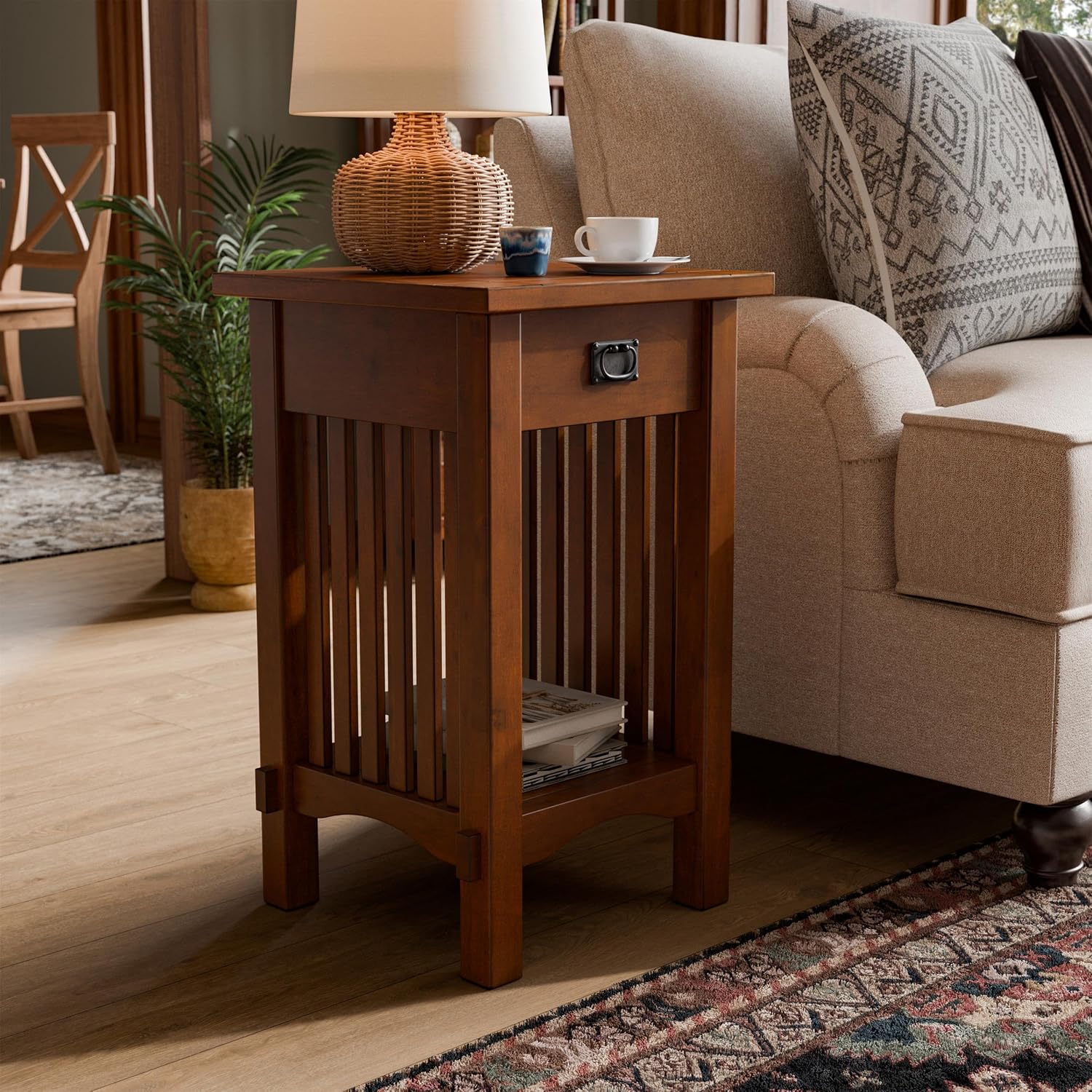 Furniture of America Liverpool 1-Drawer End Table, Antique Oak