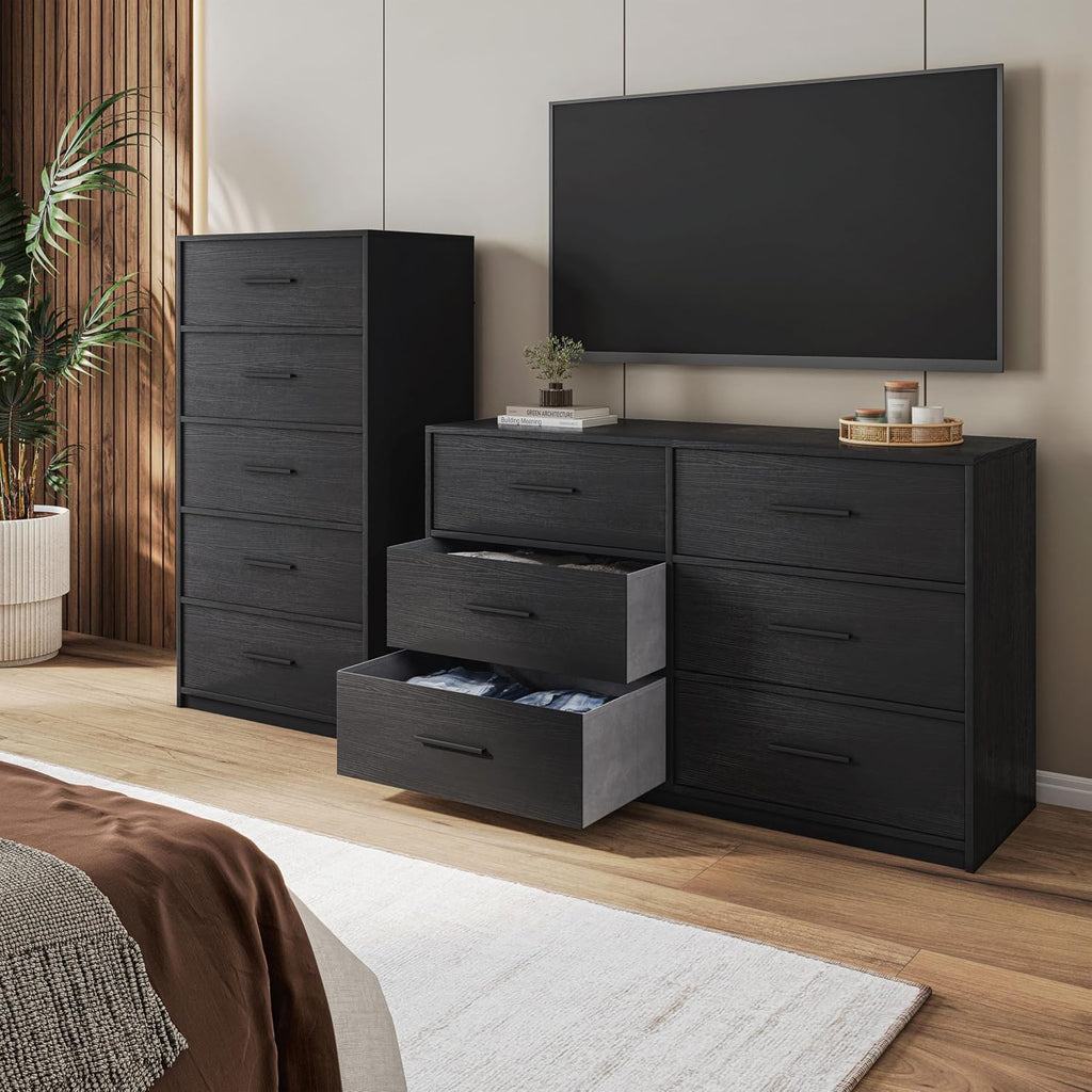 Modern 6-Drawer Dresser with Spacious Storage, Sturdy Wood Frame, Large Capacity Fabric Drawers, Dressers for Bedroom, Home Organization Storage for Living Room or Hallway, Black
