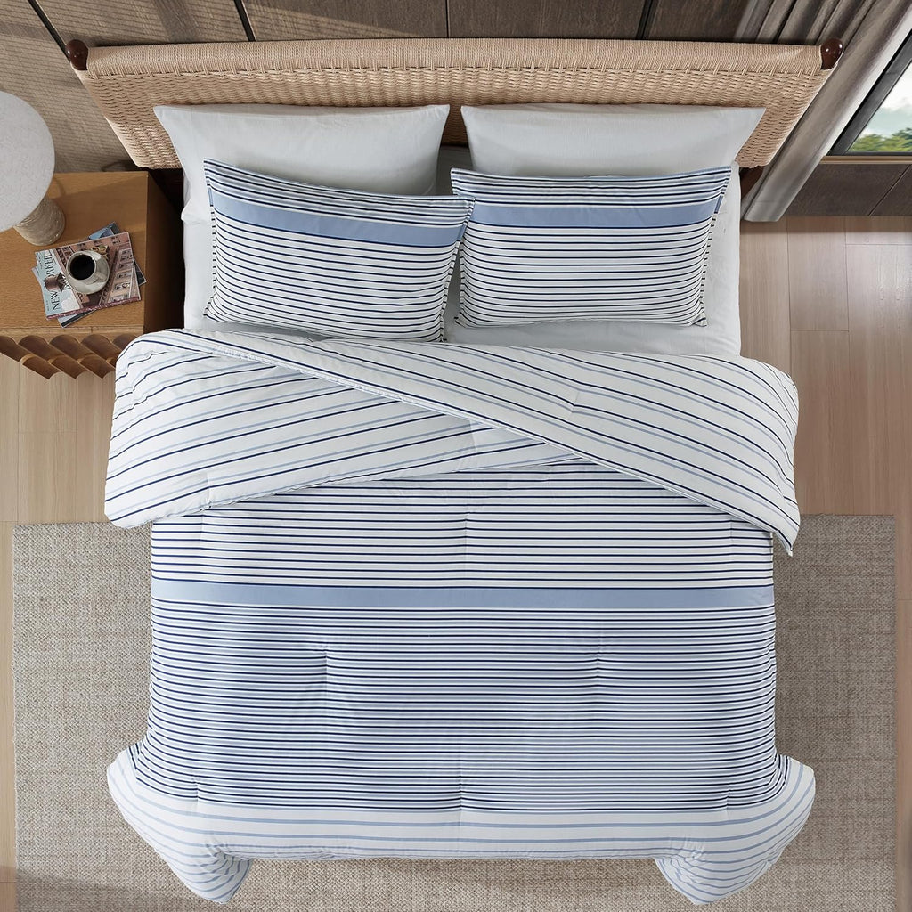 Eddie Bauer - King Comforter Set, Super Soft Bedding with Matching Shams, Two-Piece Back Closure, Modern Room Essentials (Cooper Stripe Blue, King)