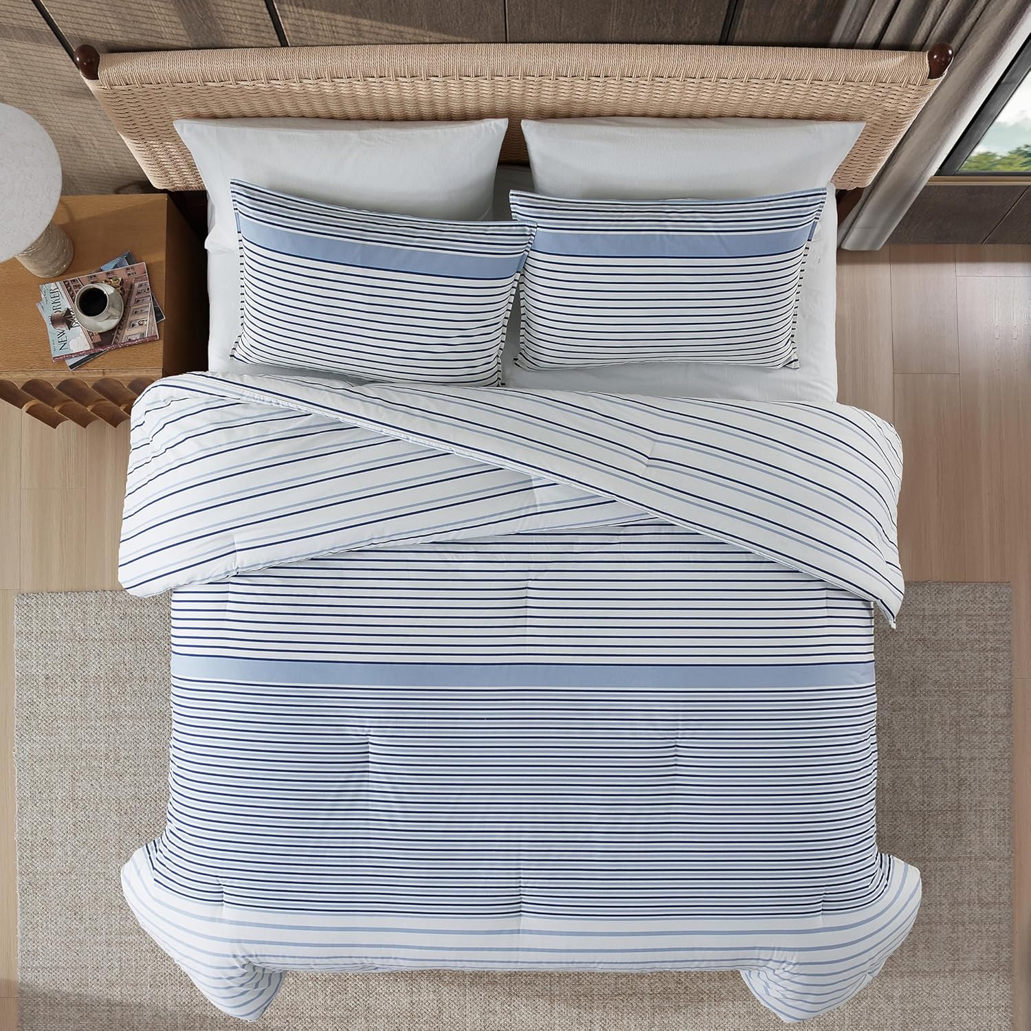 Eddie Bauer - King Comforter Set, Super Soft Bedding with Matching Shams, Two-Piece Back Closure, Modern Room Essentials (Cooper Stripe Blue, King)