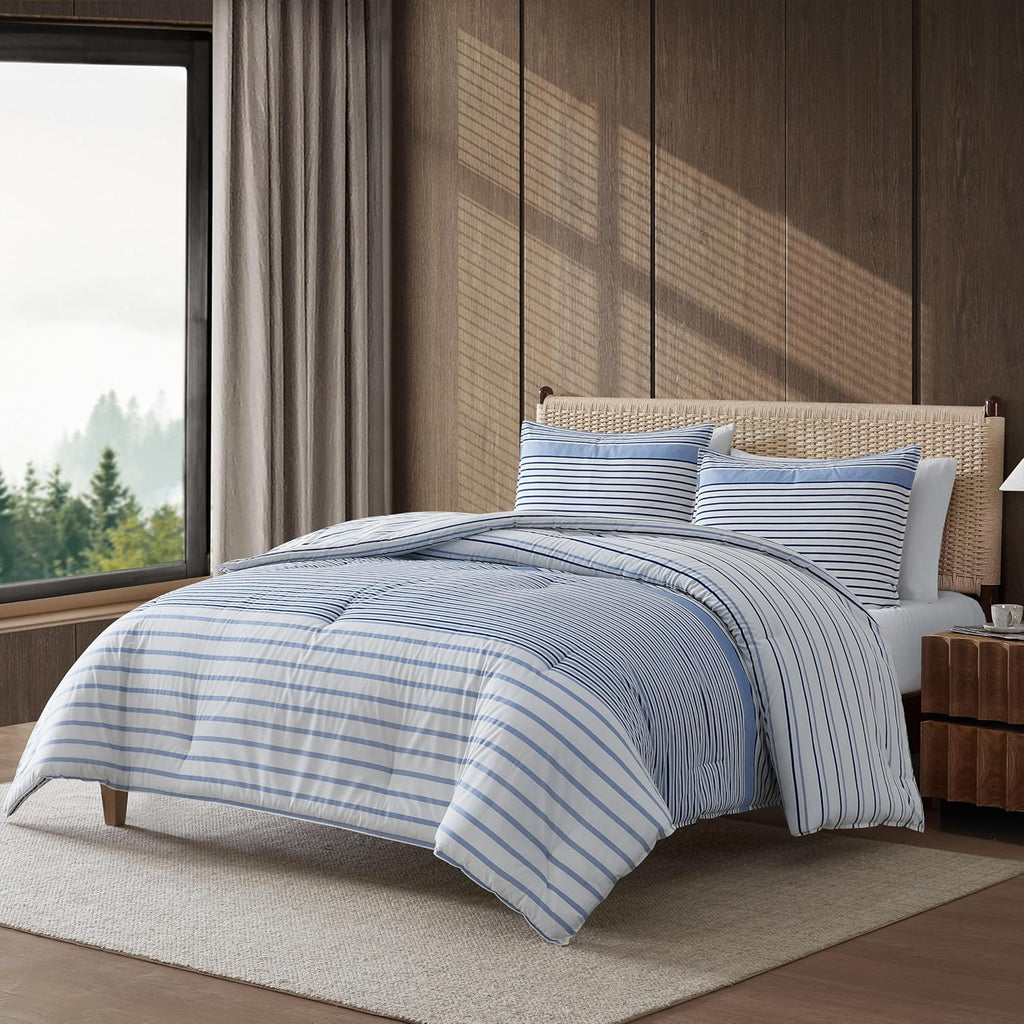 Eddie Bauer - King Comforter Set, Super Soft Bedding with Matching Shams, Two-Piece Back Closure, Modern Room Essentials (Cooper Stripe Blue, King)